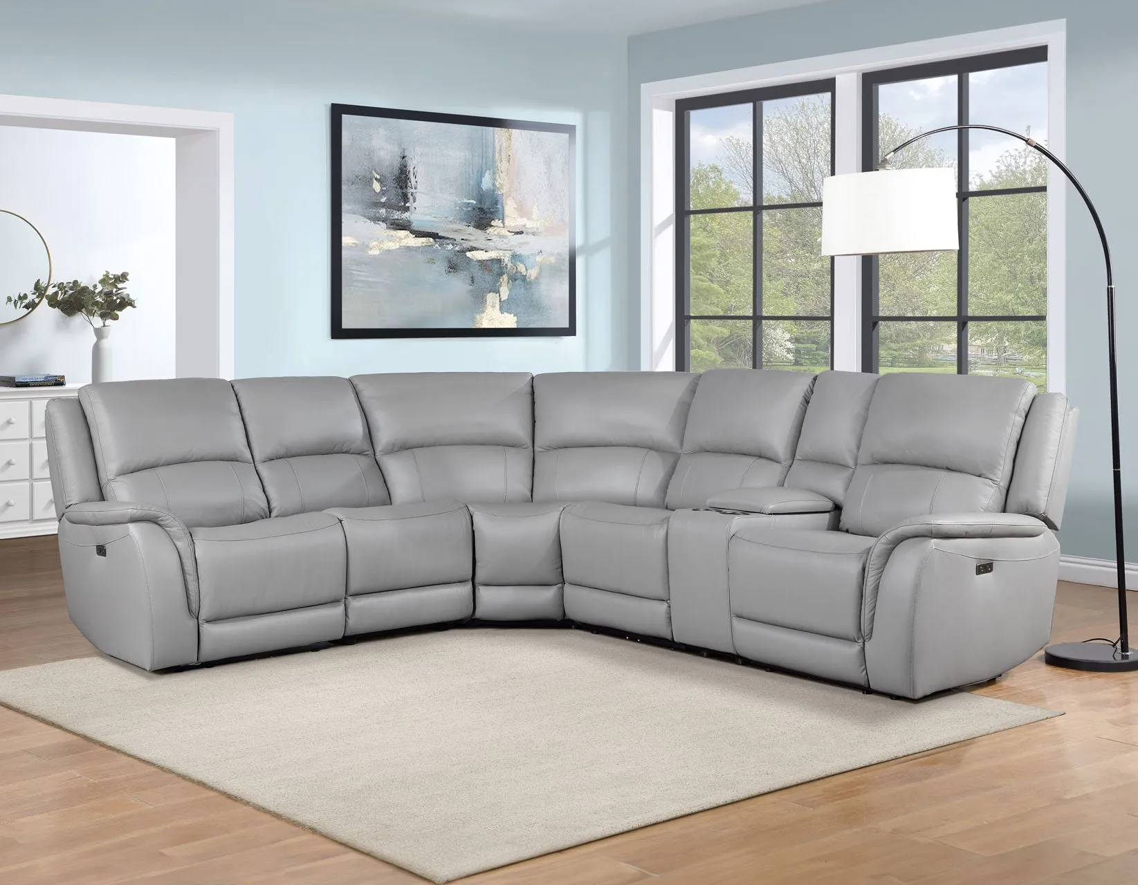 Adrian 6 Piece Stone Leather Power Sectional