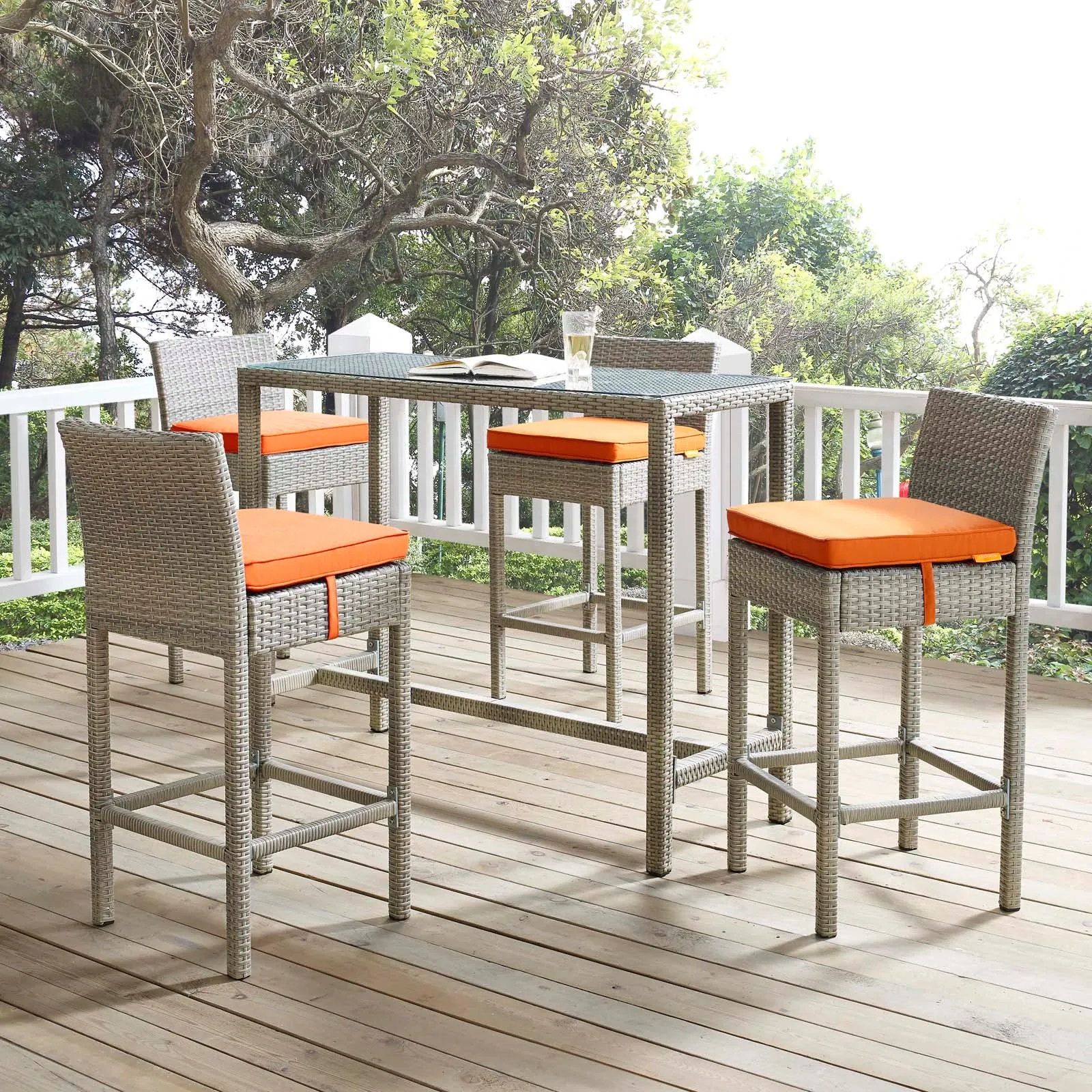 Conduit Outdoor Patio Wicker Rattan Bar Stool Set of 4 by Modway