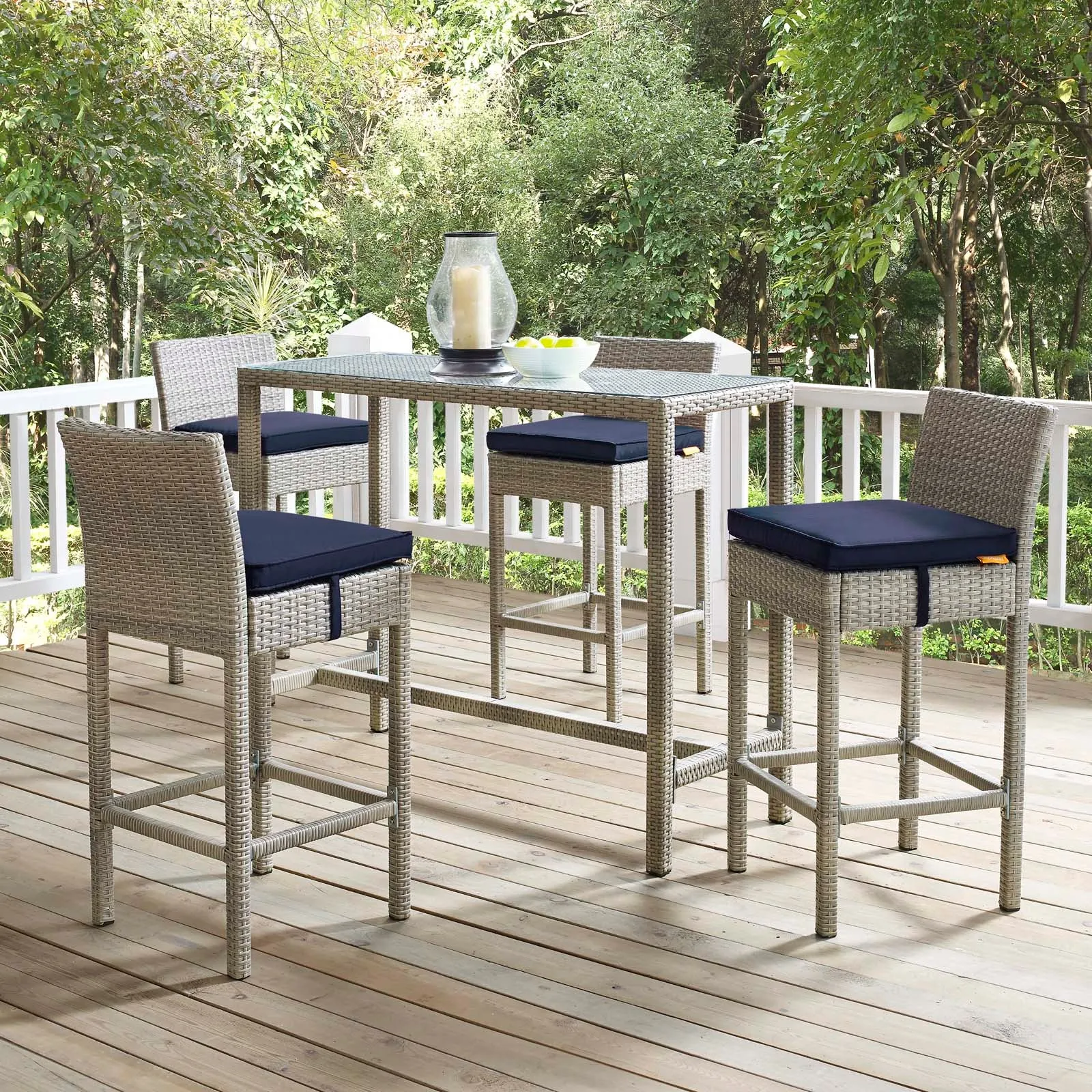 Conduit Outdoor Patio Wicker Rattan Bar Stool Set of 4 by Modway