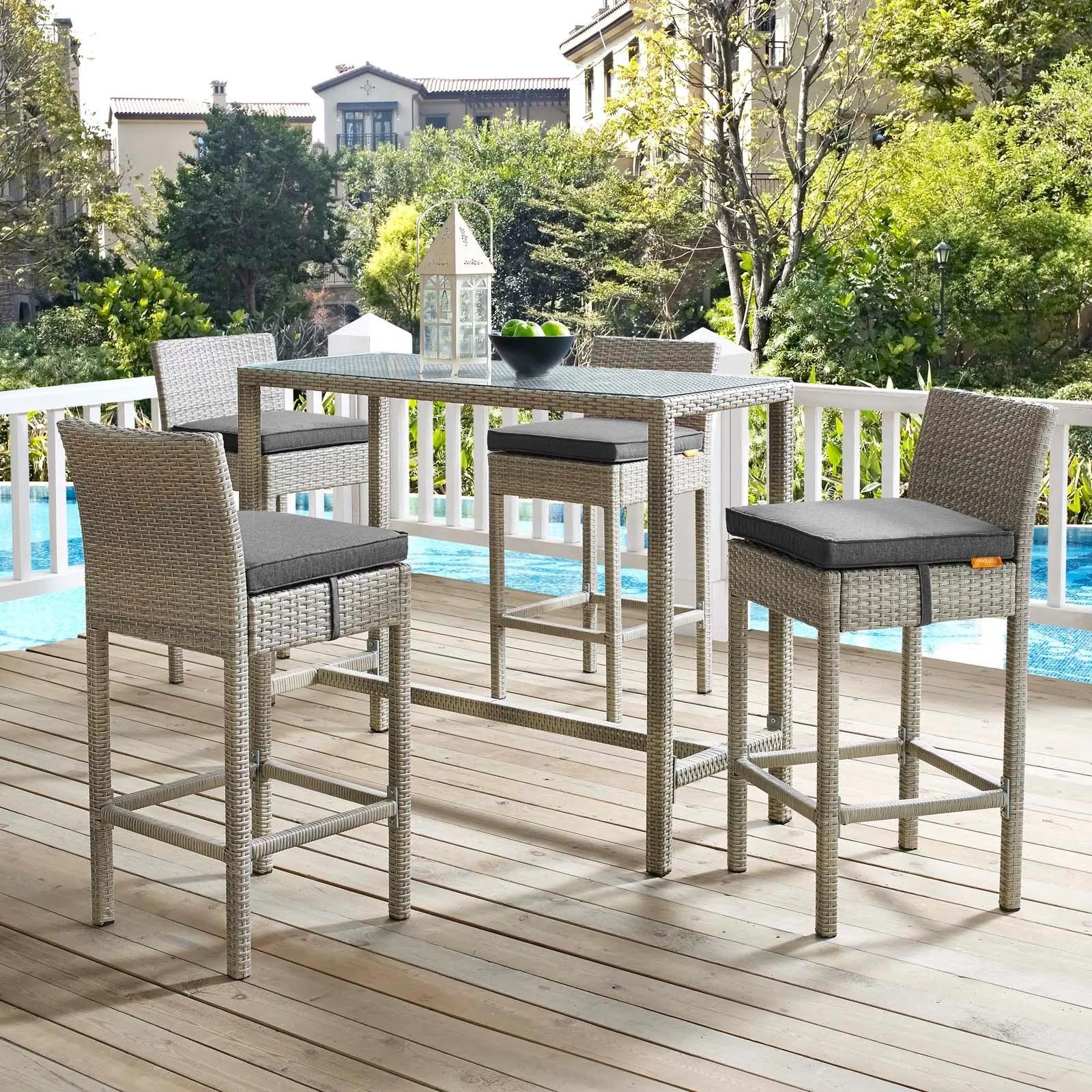 Conduit Outdoor Patio Wicker Rattan Bar Stool Set of 4 by Modway
