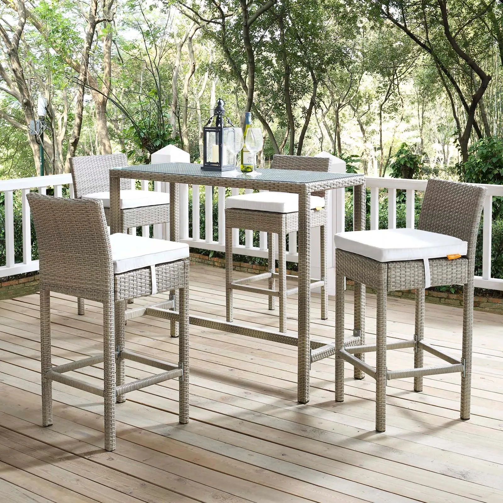 Conduit Outdoor Patio Wicker Rattan Bar Stool Set of 4 by Modway