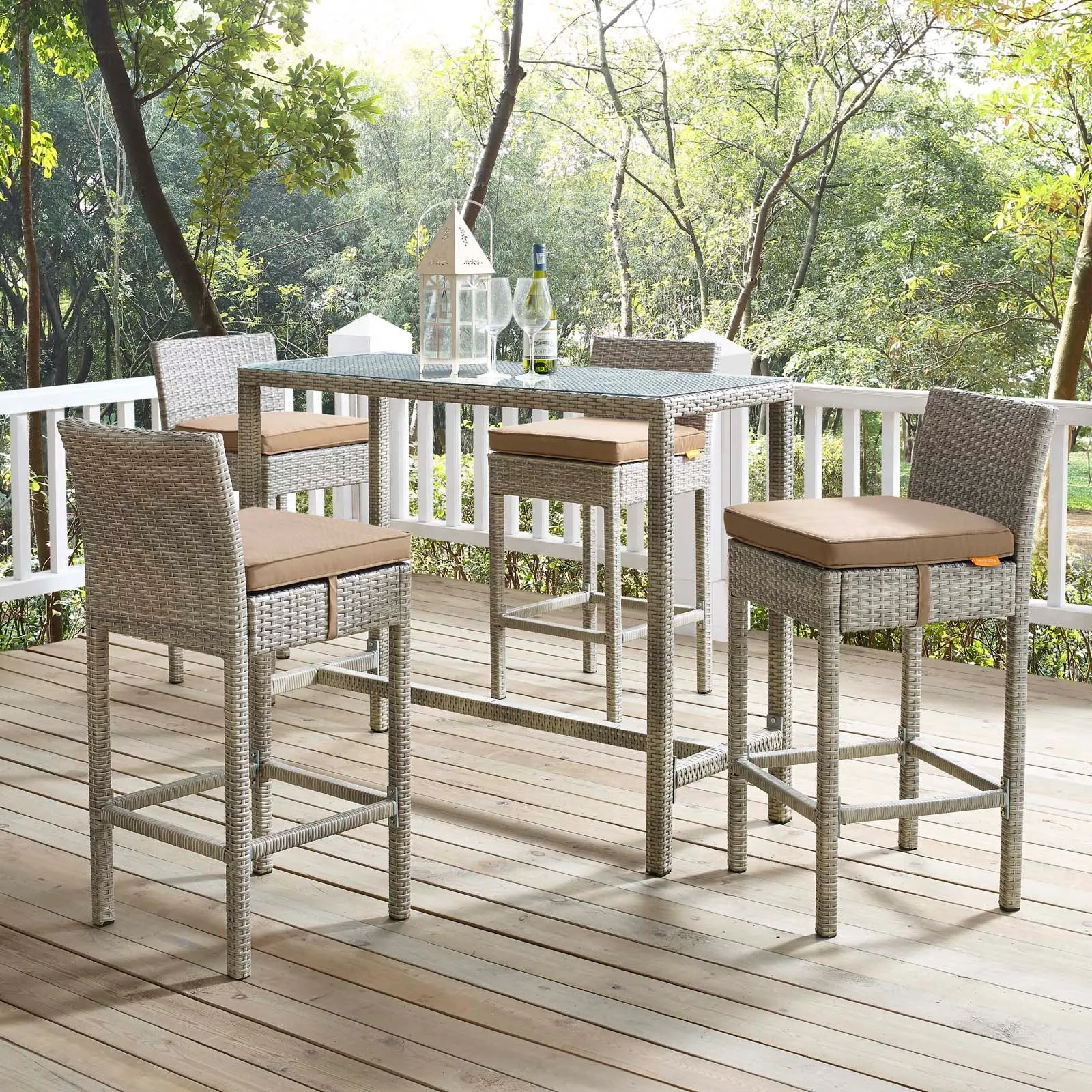 Conduit Outdoor Patio Wicker Rattan Bar Stool Set of 4 by Modway
