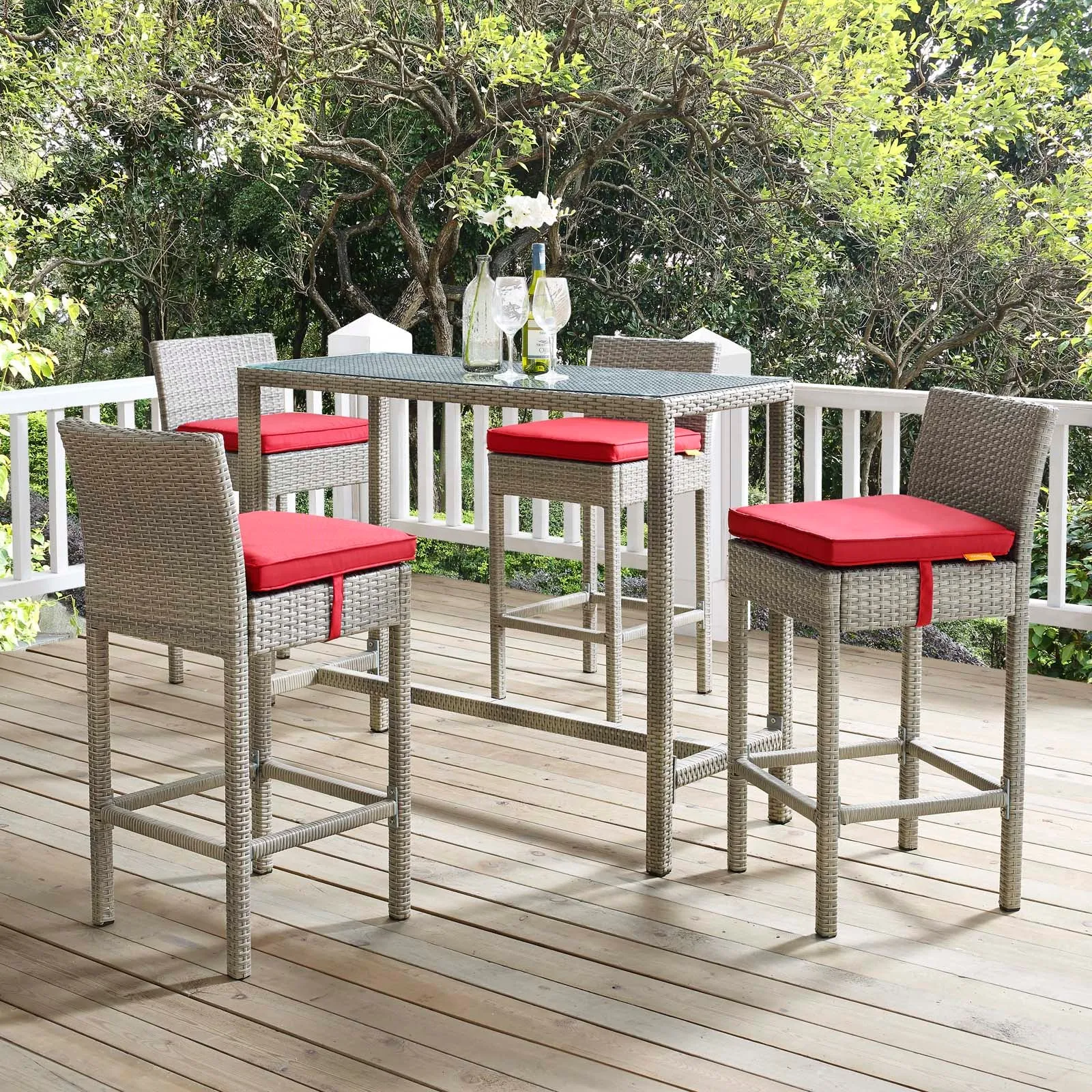 Conduit Outdoor Patio Wicker Rattan Bar Stool Set of 4 by Modway