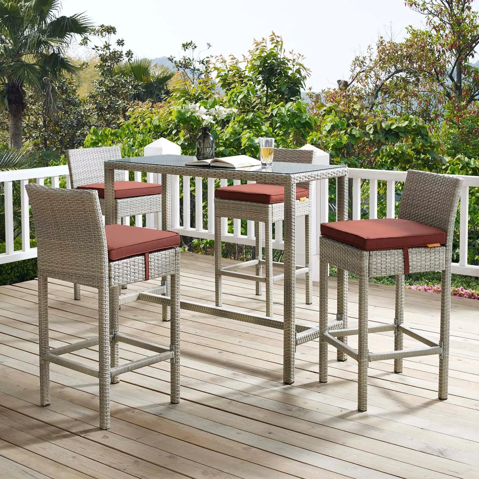 Conduit Outdoor Patio Wicker Rattan Bar Stool Set of 4 by Modway