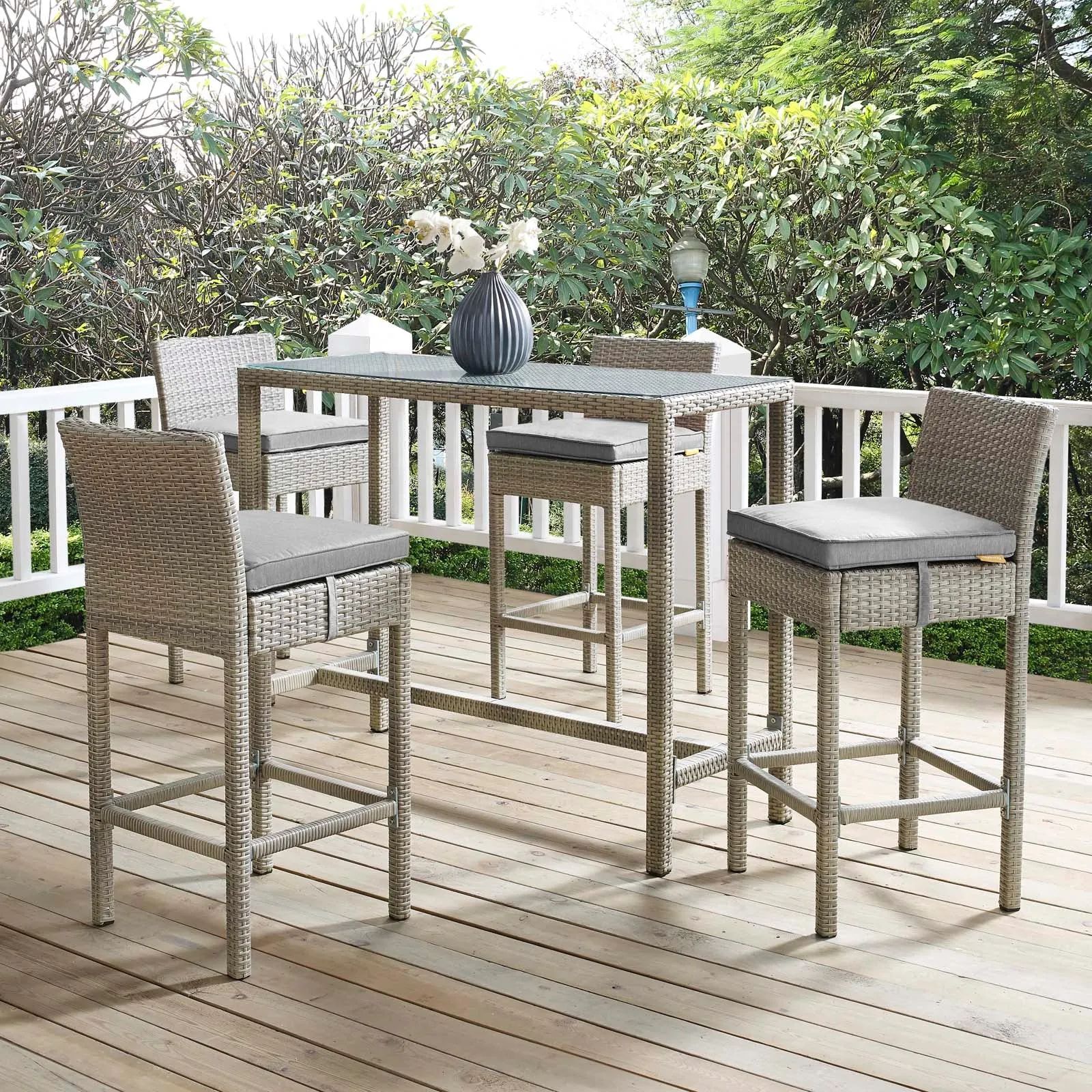 Conduit Outdoor Patio Wicker Rattan Bar Stool Set of 4 by Modway