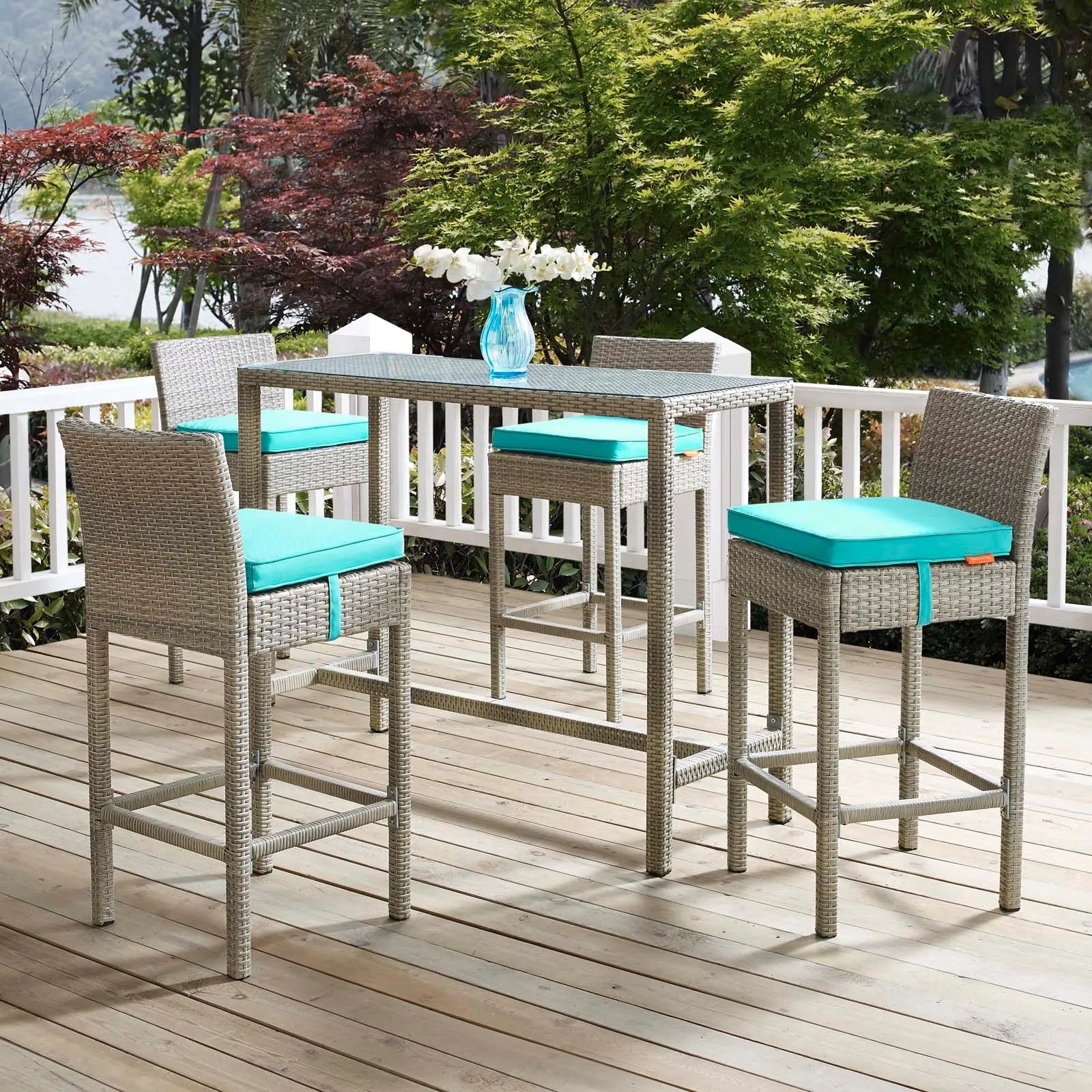 Conduit Outdoor Patio Wicker Rattan Bar Stool Set of 4 by Modway