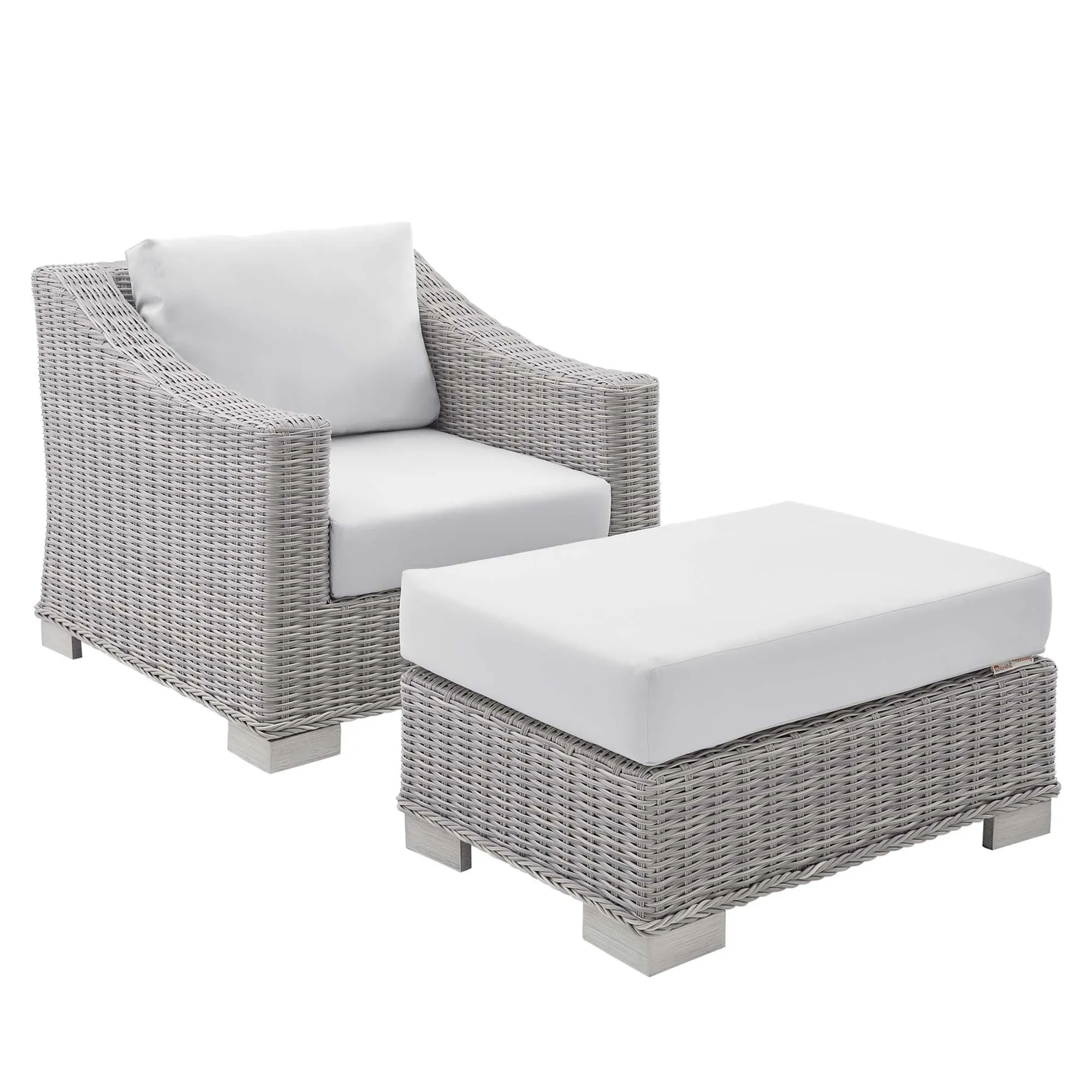 Conway 2-Piece Sunbrella® Outdoor Patio Wicker Rattan Armchair and Ottoman Set by Modway