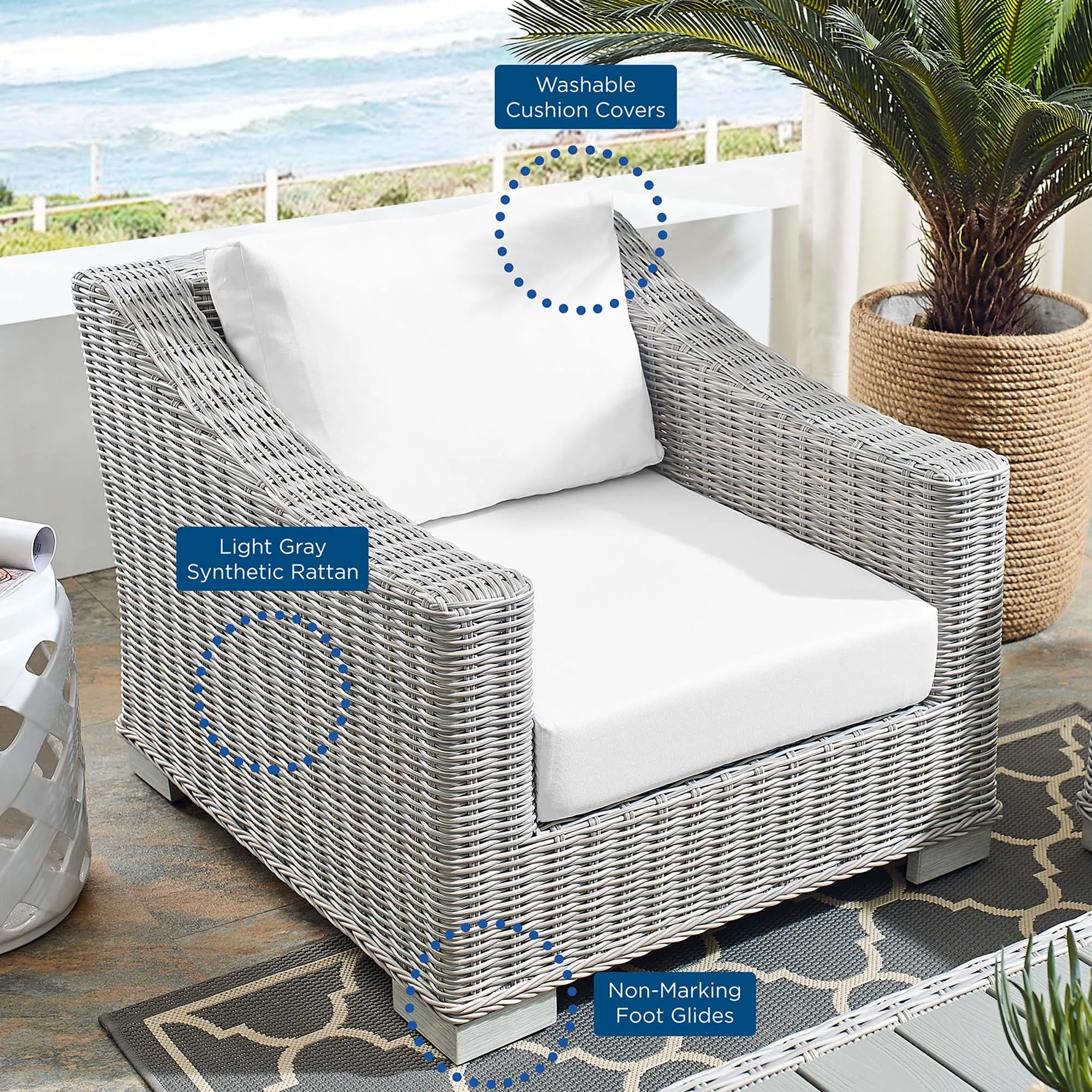 Conway 2-Piece Sunbrella® Outdoor Patio Wicker Rattan Armchair and Ottoman Set by Modway