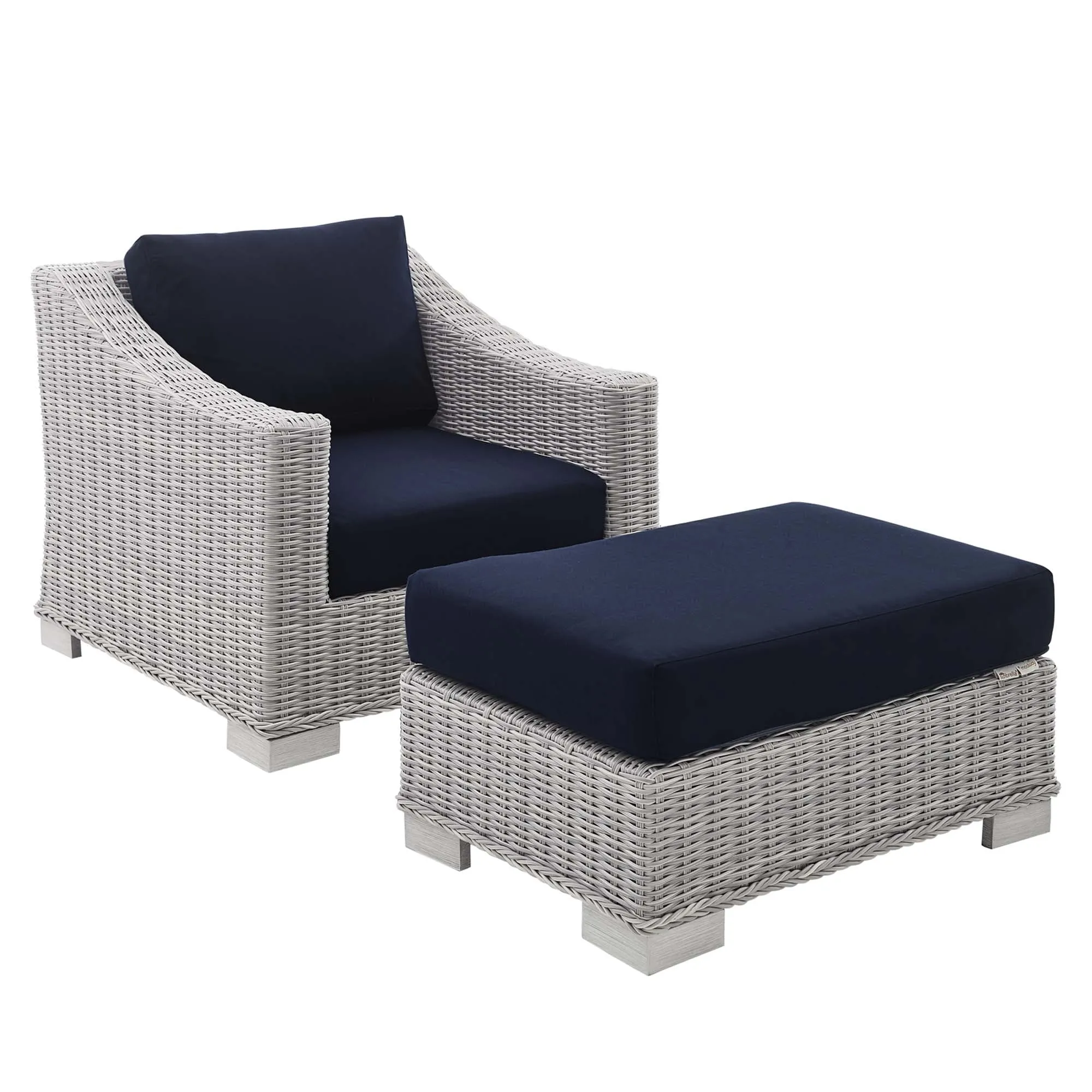 Conway 2-Piece Sunbrella® Outdoor Patio Wicker Rattan Armchair and Ottoman Set by Modway