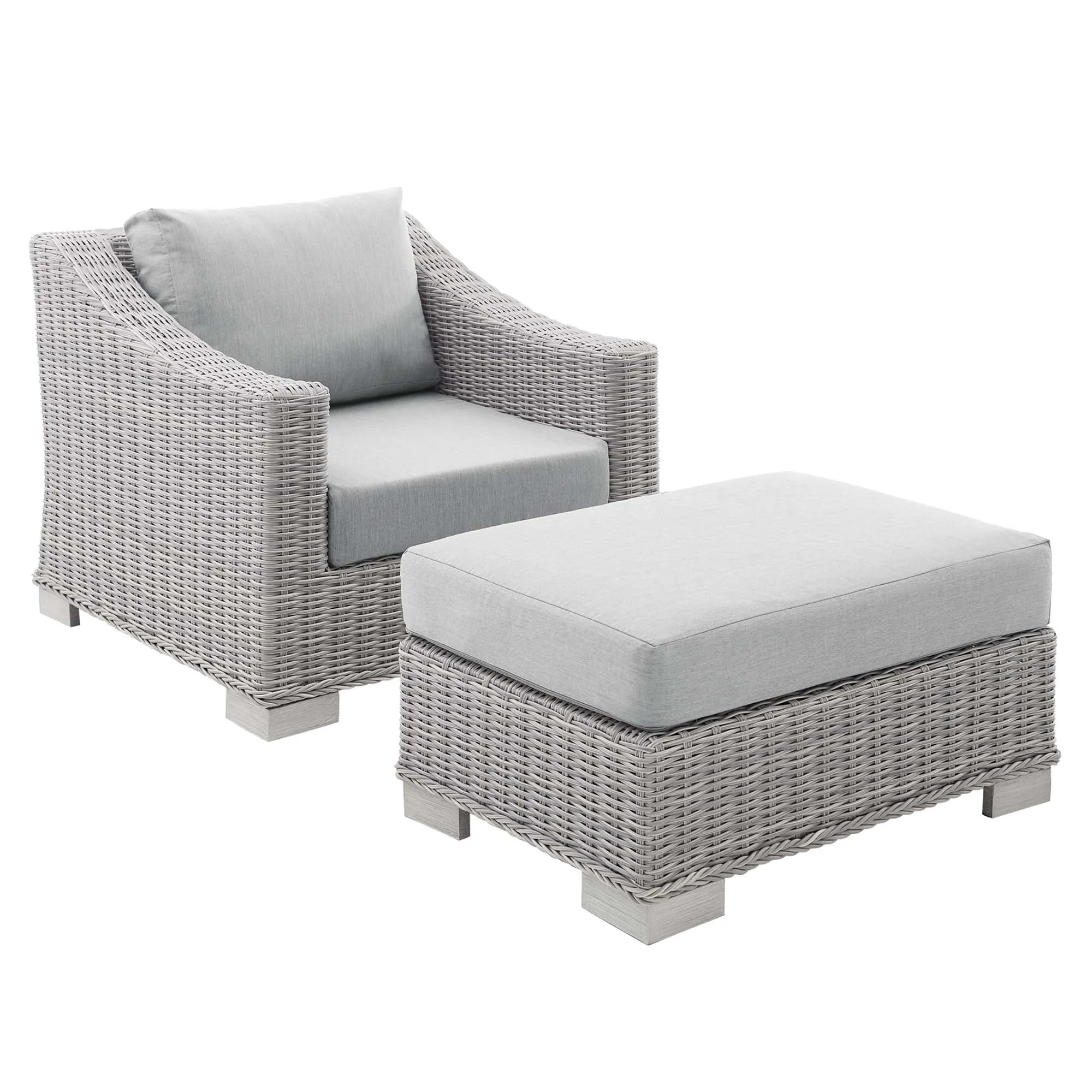 Conway 2-Piece Sunbrella® Outdoor Patio Wicker Rattan Armchair and Ottoman Set by Modway