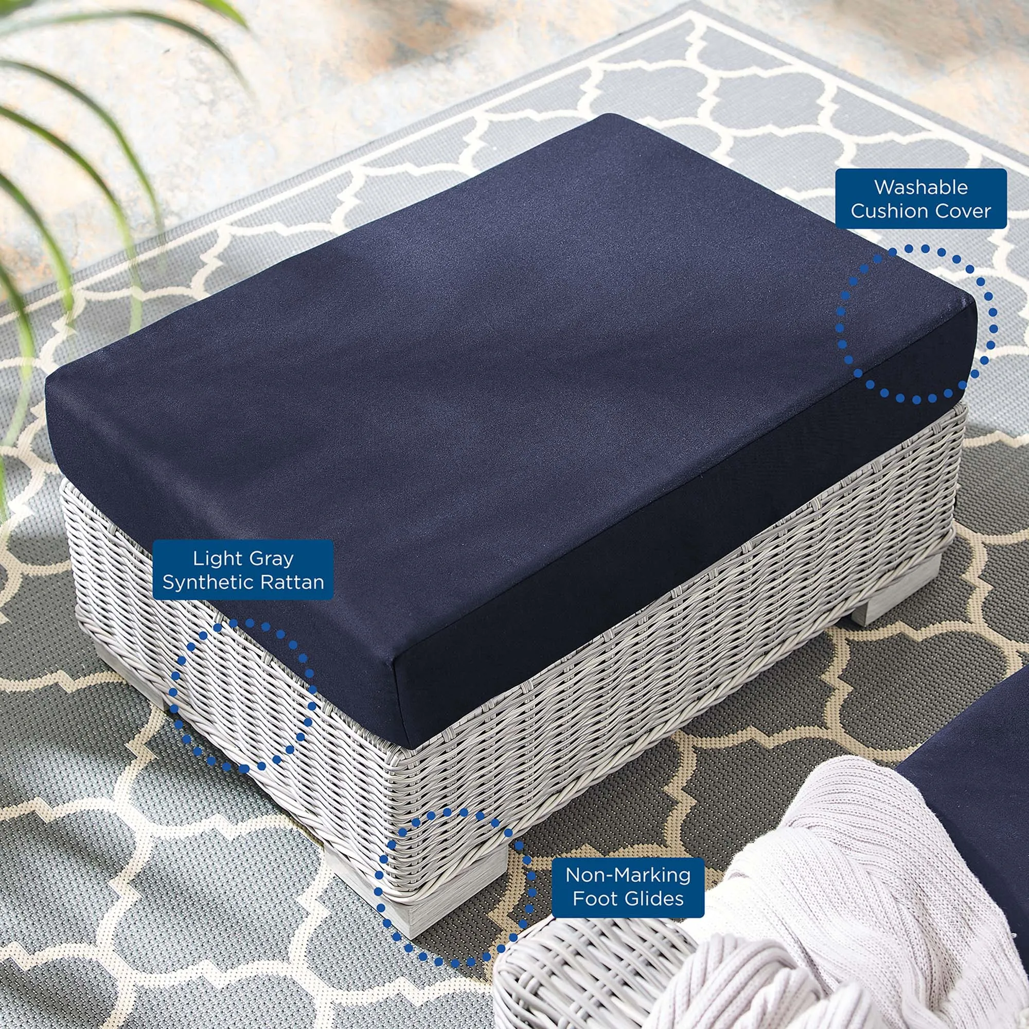 Conway 2-Piece Sunbrella® Outdoor Patio Wicker Rattan Armchair and Ottoman Set by Modway