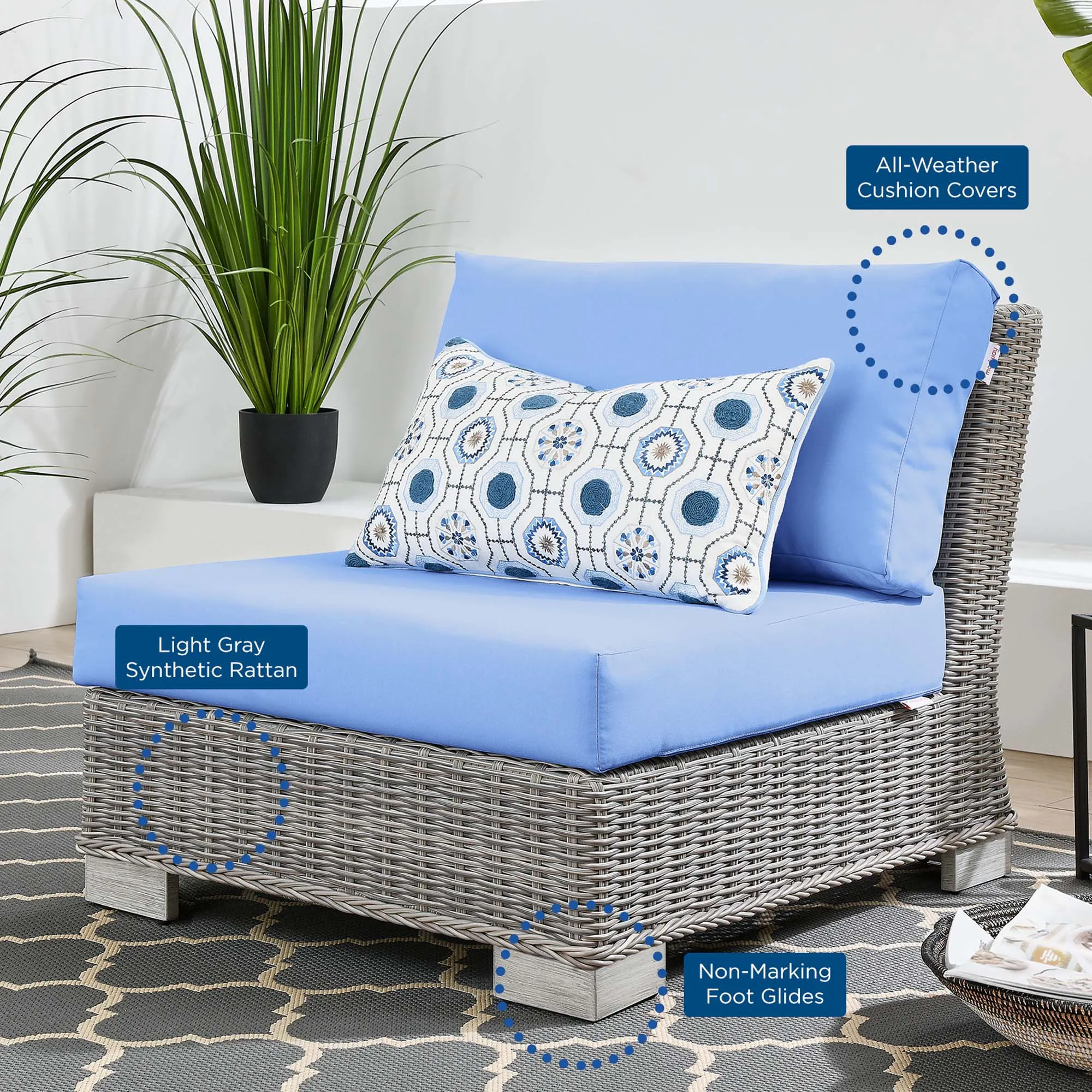 Conway Outdoor Patio Wicker Rattan Armless Chair by Modway
