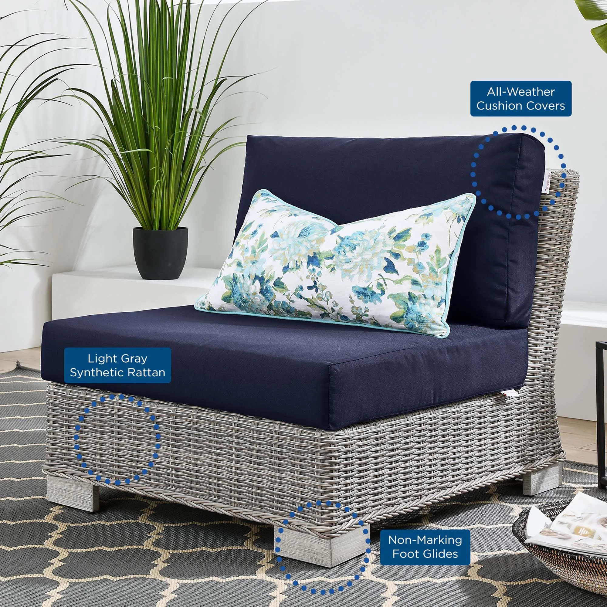 Conway Outdoor Patio Wicker Rattan Armless Chair by Modway