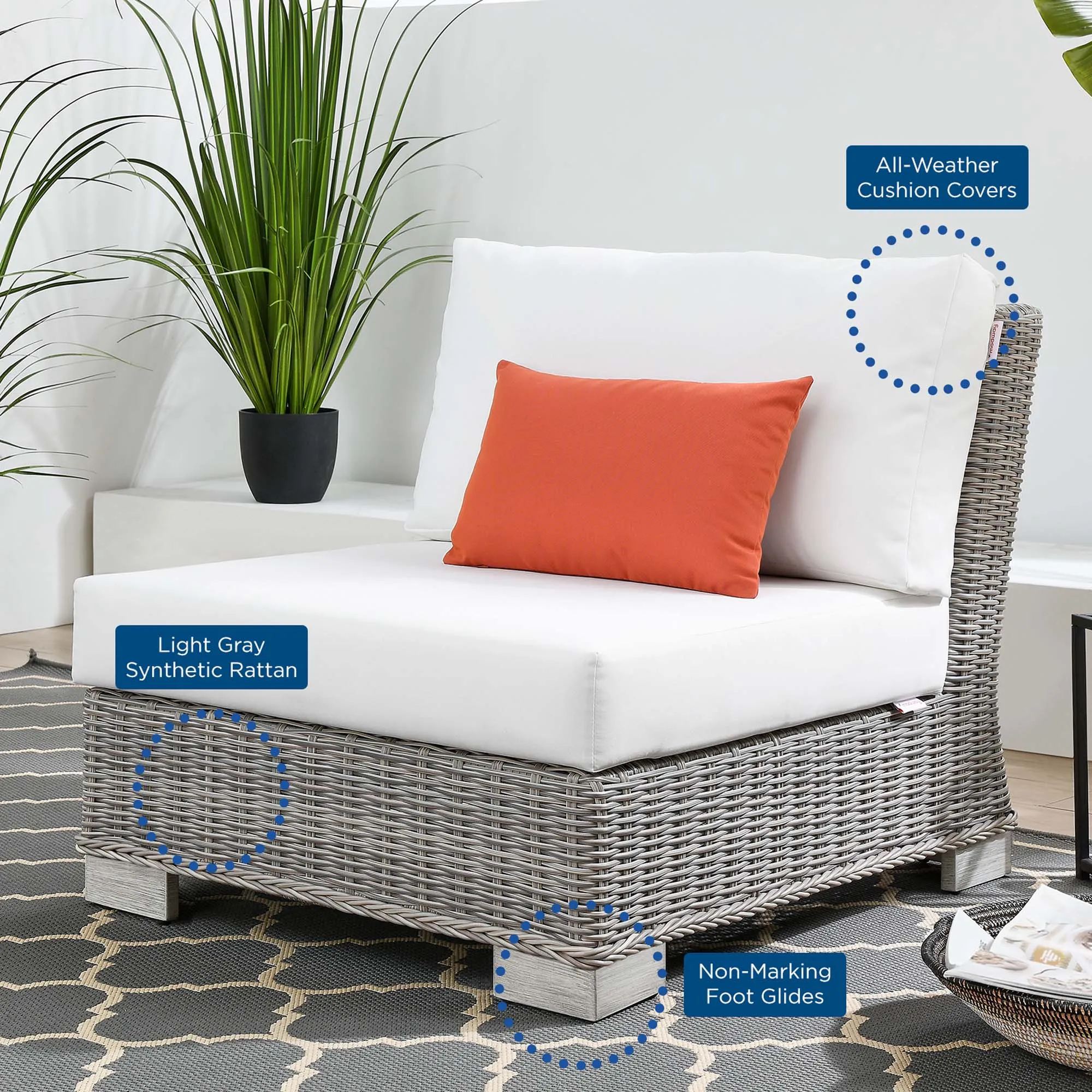 Conway Outdoor Patio Wicker Rattan Armless Chair by Modway