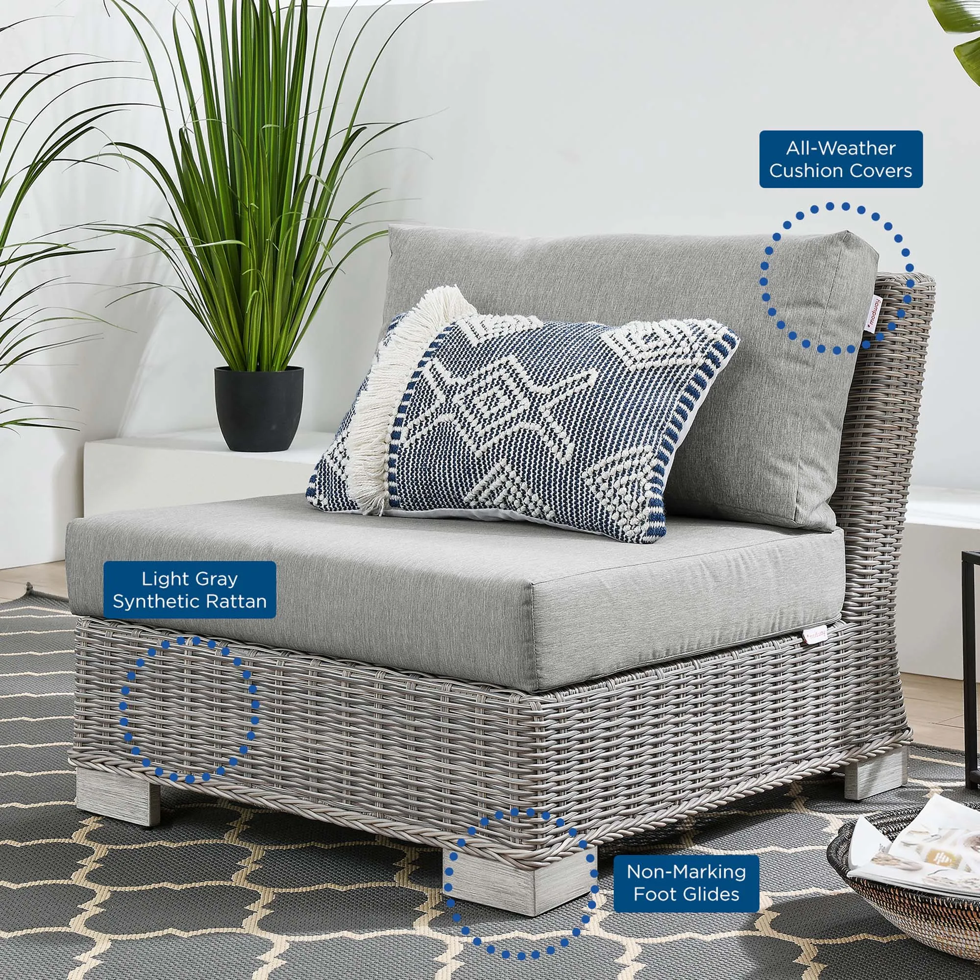 Conway Outdoor Patio Wicker Rattan Armless Chair by Modway