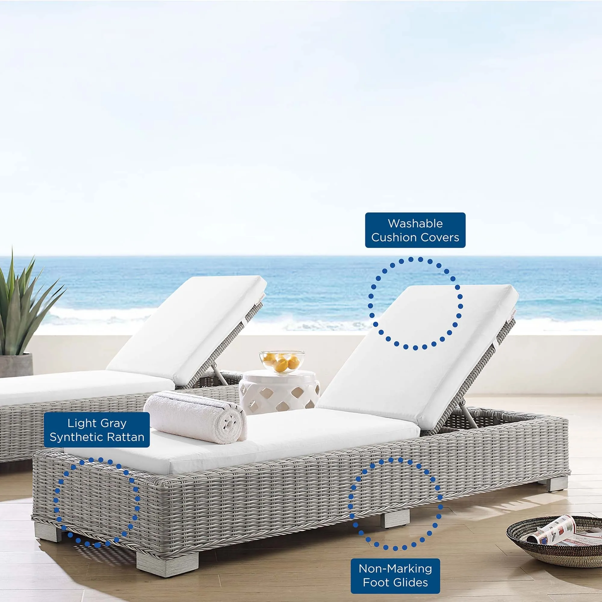 Conway Sunbrella® Outdoor Patio Wicker Rattan Chaise Lounge by Modway