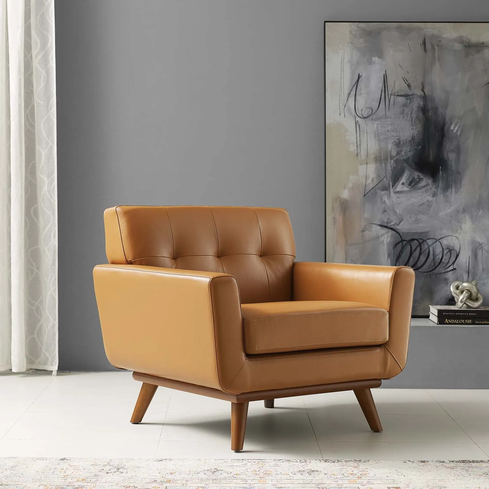 Engage Top-Grain Leather Living Room Lounge Accent Armchair by Modway