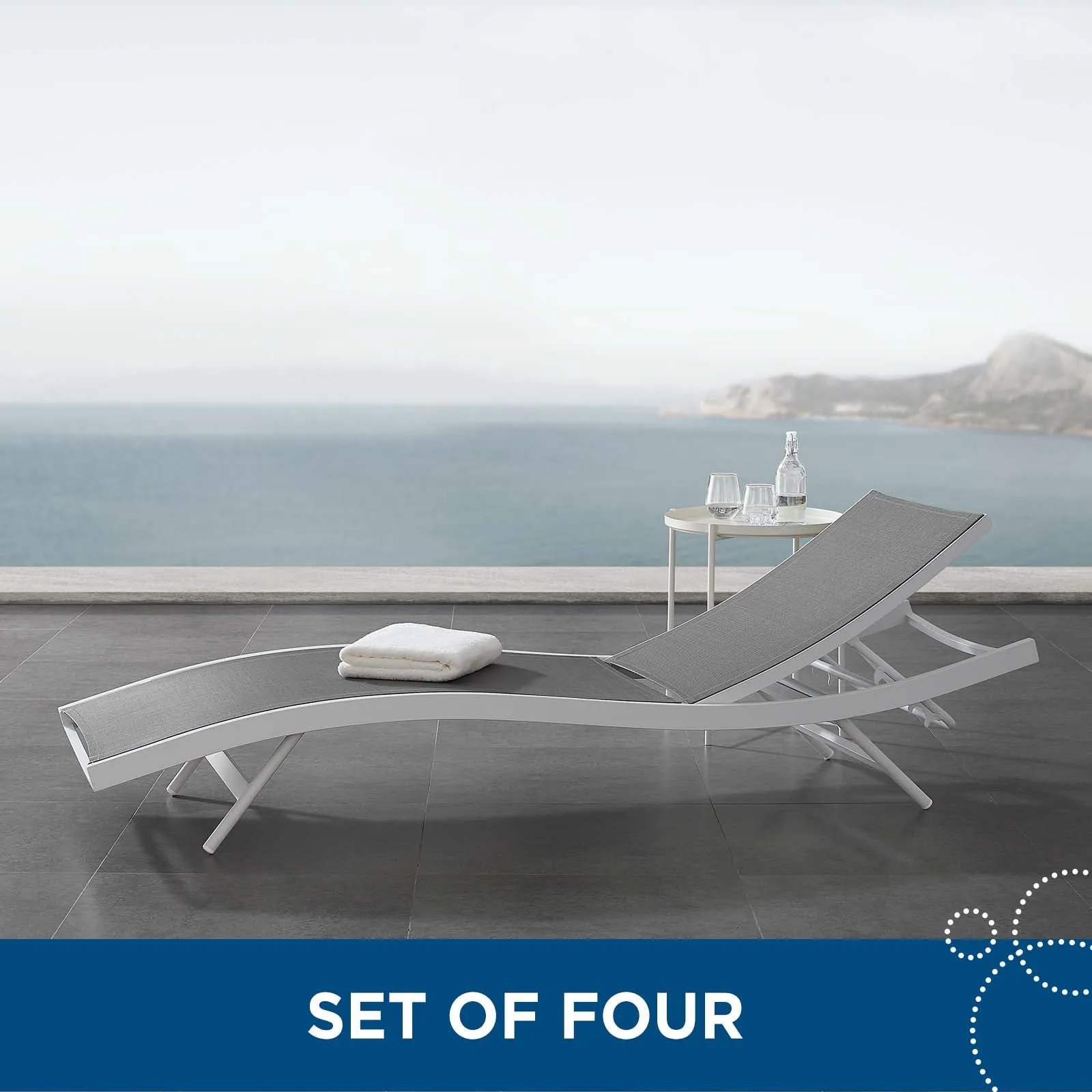 Glimpse Outdoor Patio Mesh Chaise Lounge Set of 4 by Modway