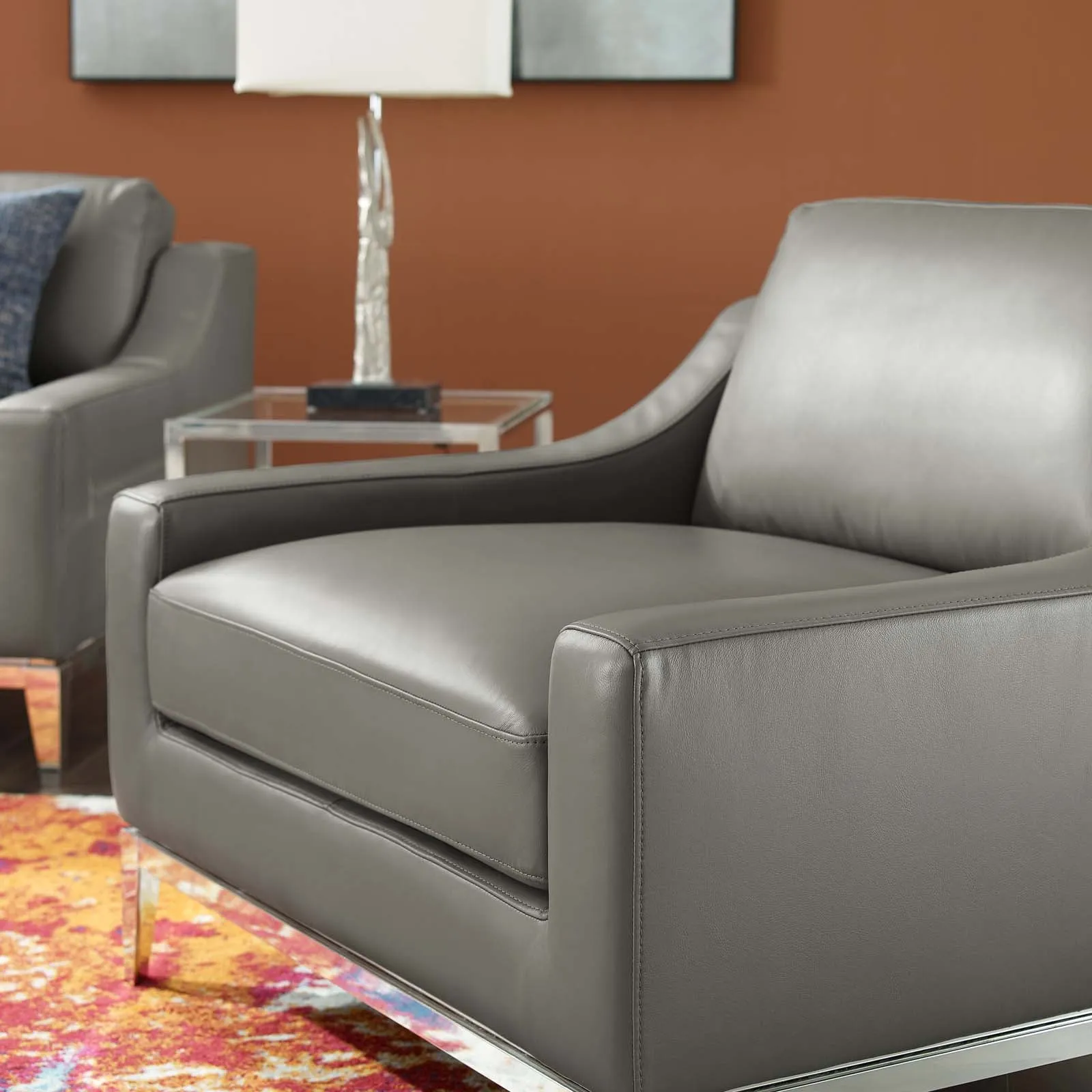 Harness Stainless Steel Base Leather Armchair by Modway