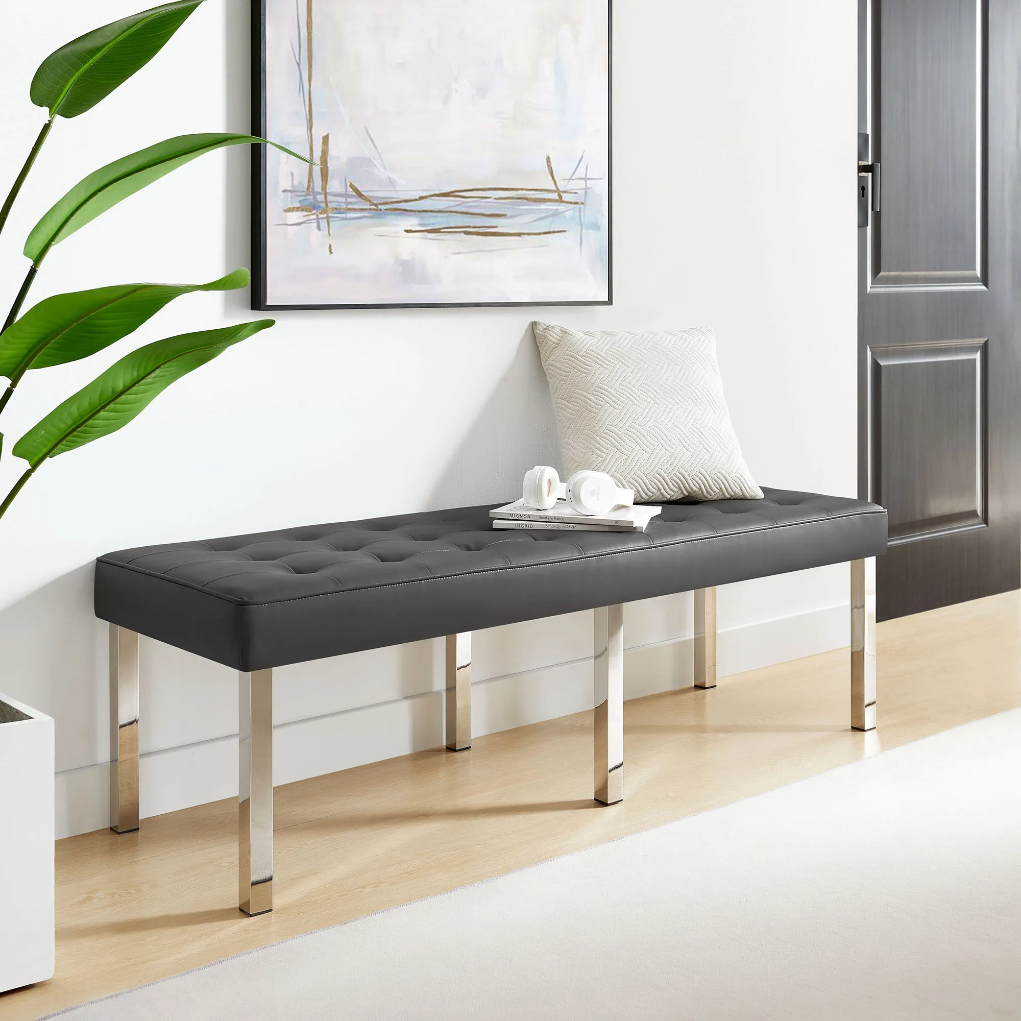 Loft Tufted Vegan Leather Bench by Modway