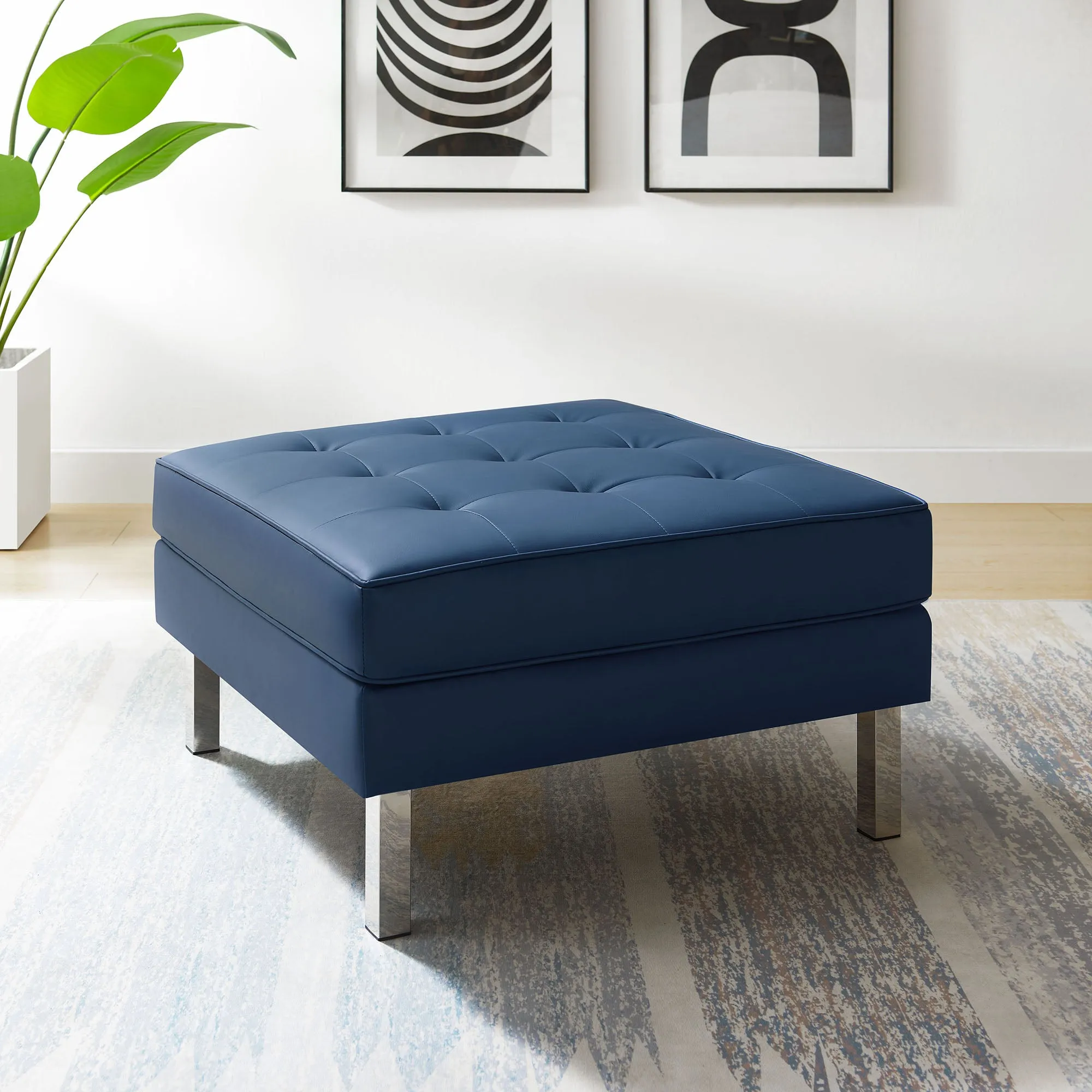 Loft Tufted Vegan Leather Ottoman by Modway