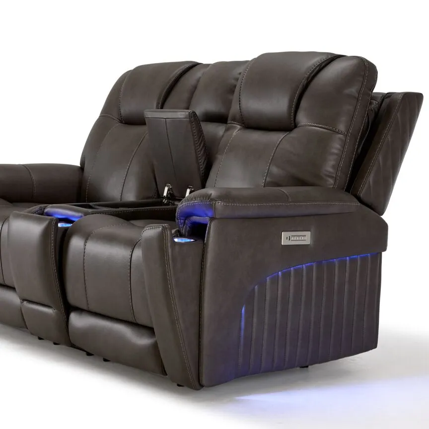 Matrix Triple Power Reclining Loveseat with Console - Smoke