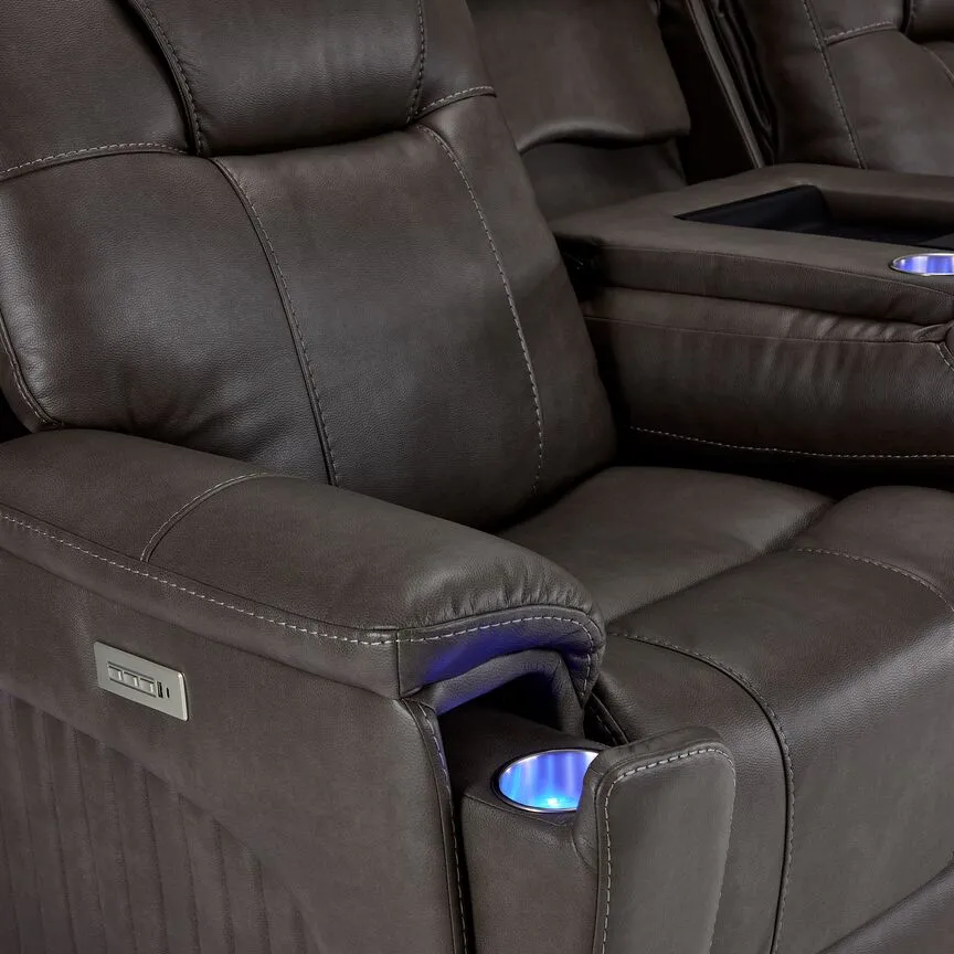 Matrix Triple Power Reclining Loveseat with Console - Smoke