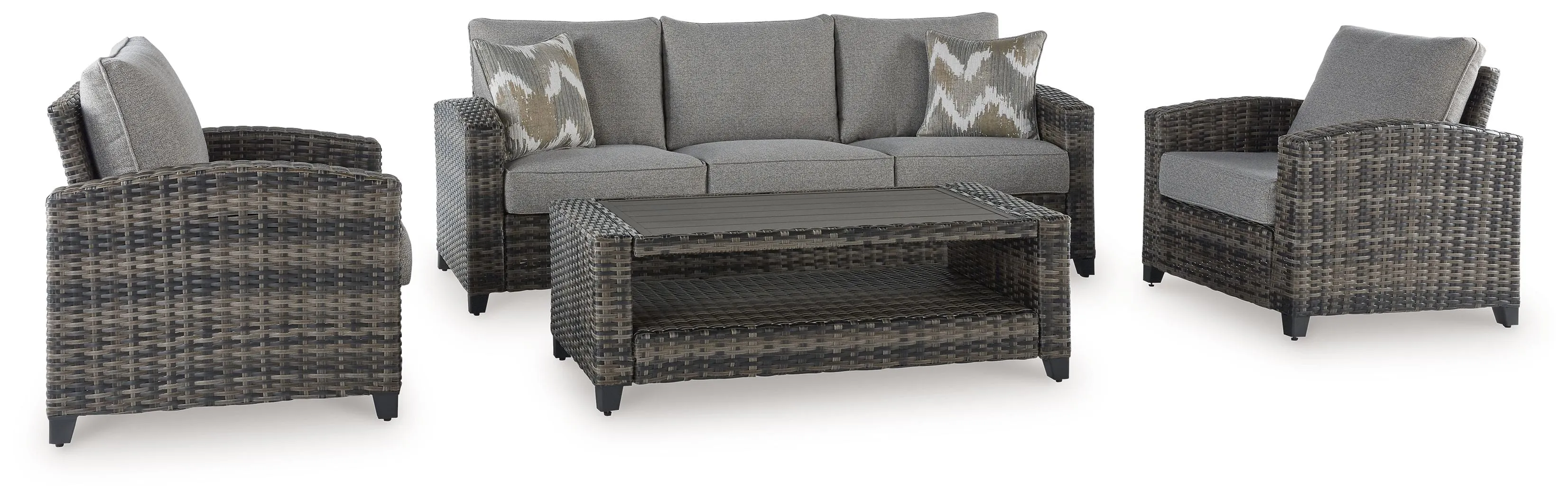Oasis Court Gray Sofa, Chairs, Table Set