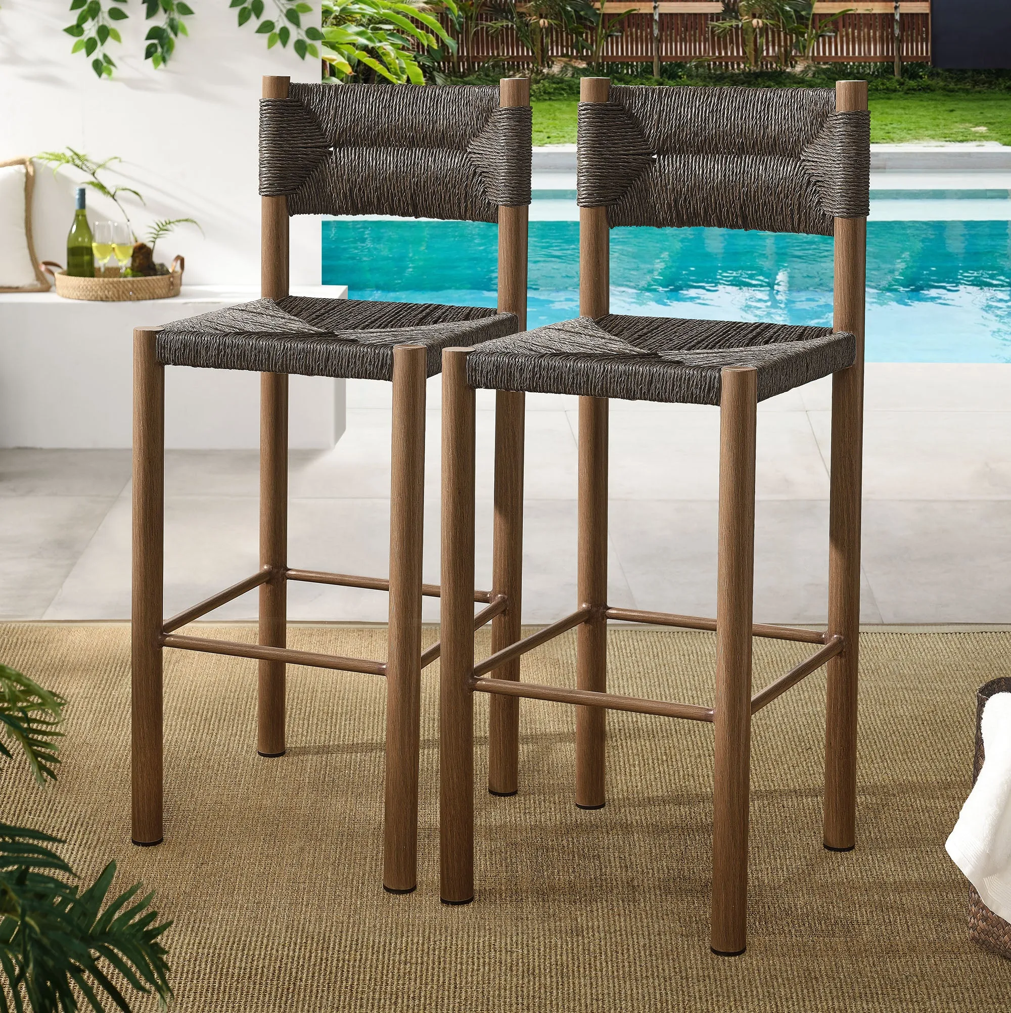 Parkland Outdoor Patio Rattan and Aluminum Bar Stools Set of 2 by Modway