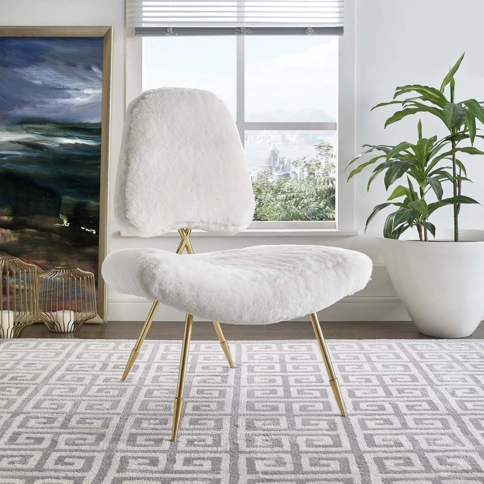 Ponder Upholstered Sheepskin Fur Lounge Chair by Modway