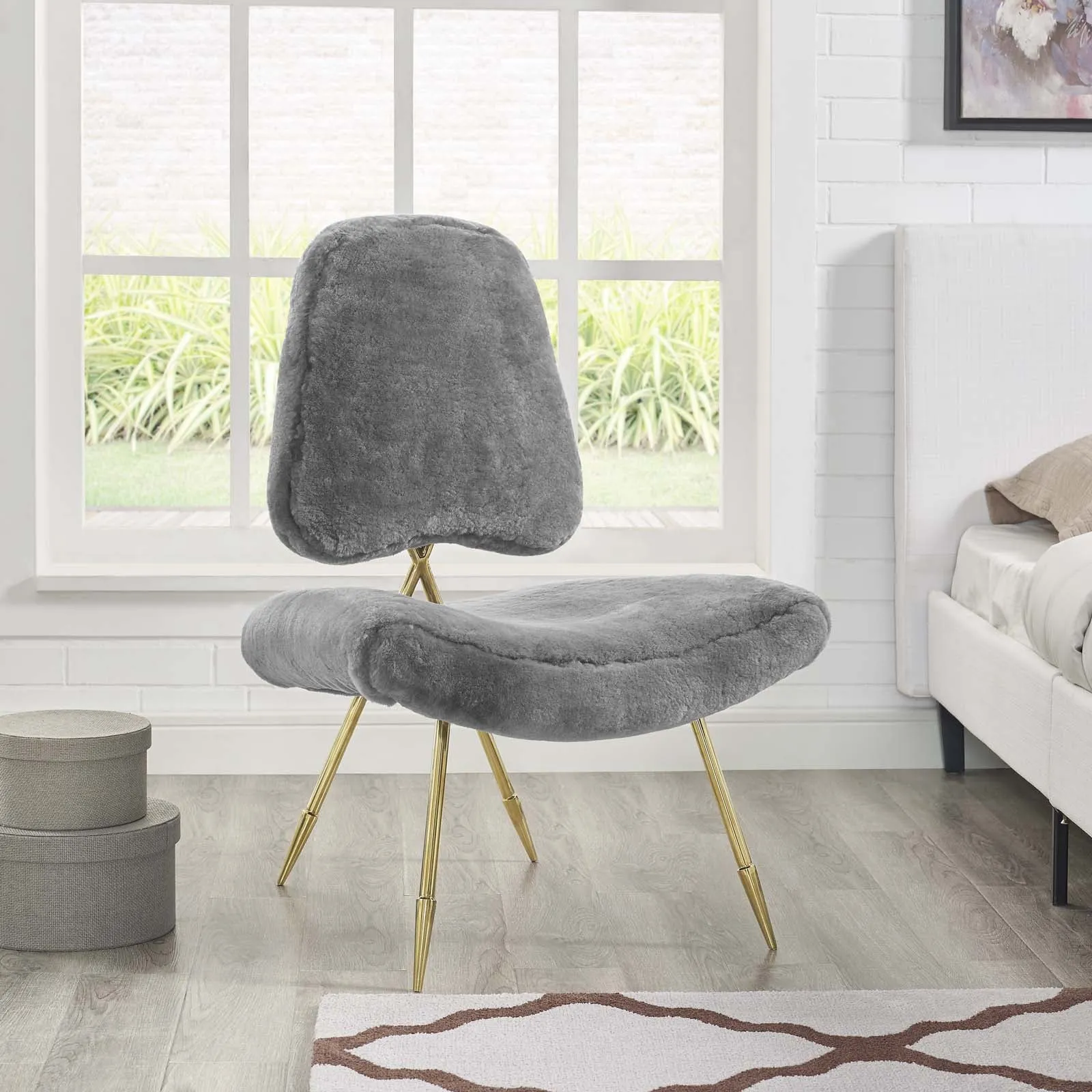 Ponder Upholstered Sheepskin Fur Lounge Chair by Modway