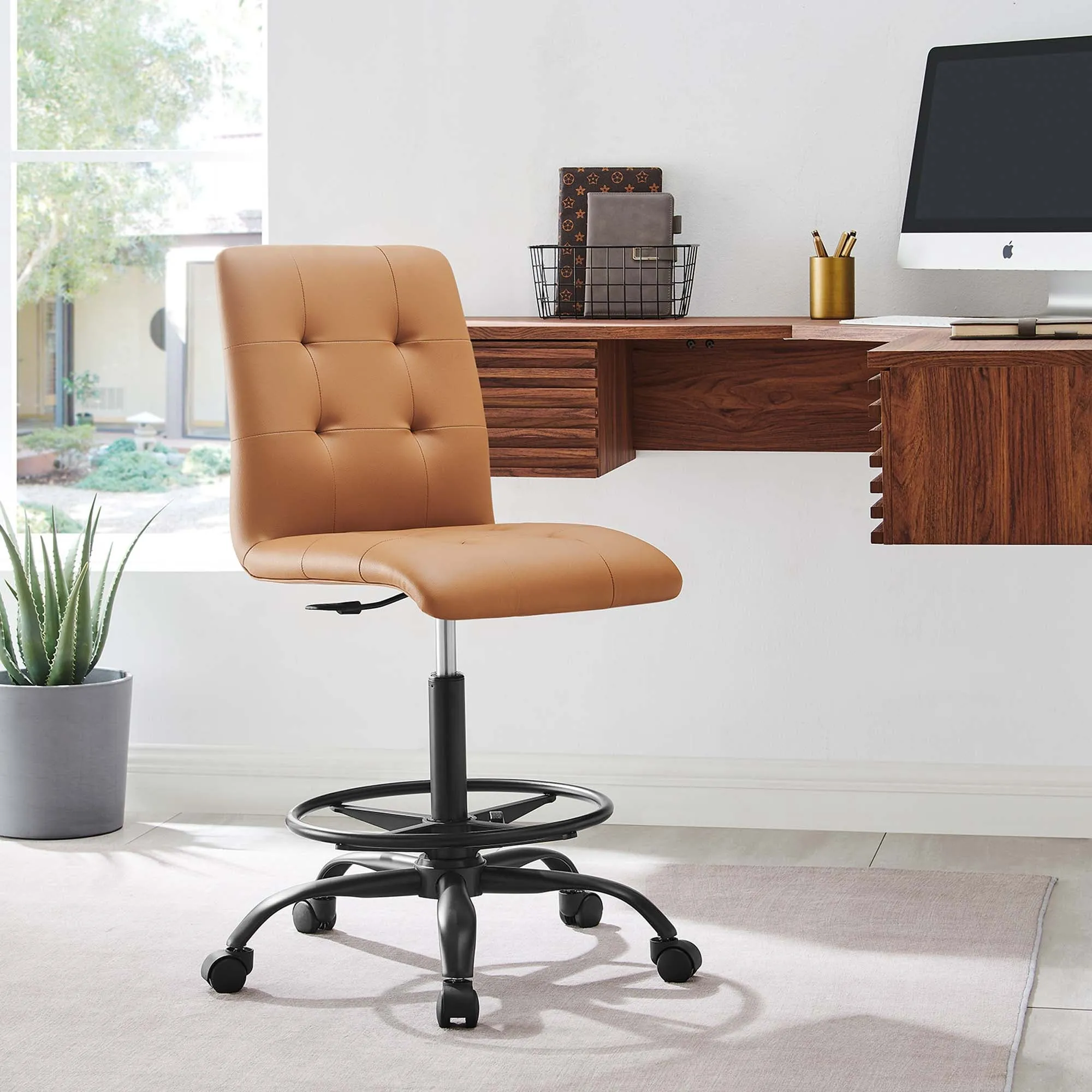 Prim Armless Vegan Leather Drafting Chair by Modway