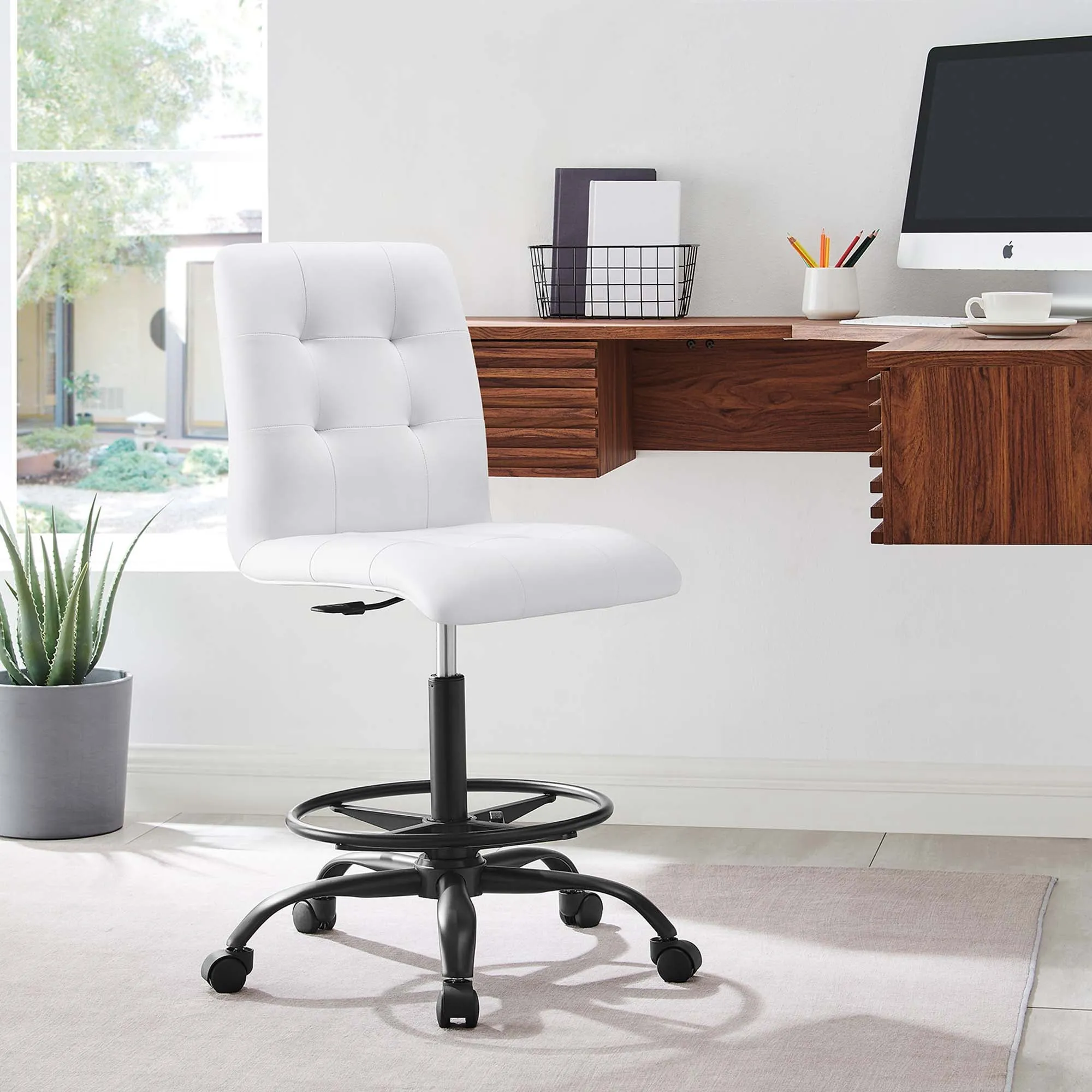 Prim Armless Vegan Leather Drafting Chair by Modway