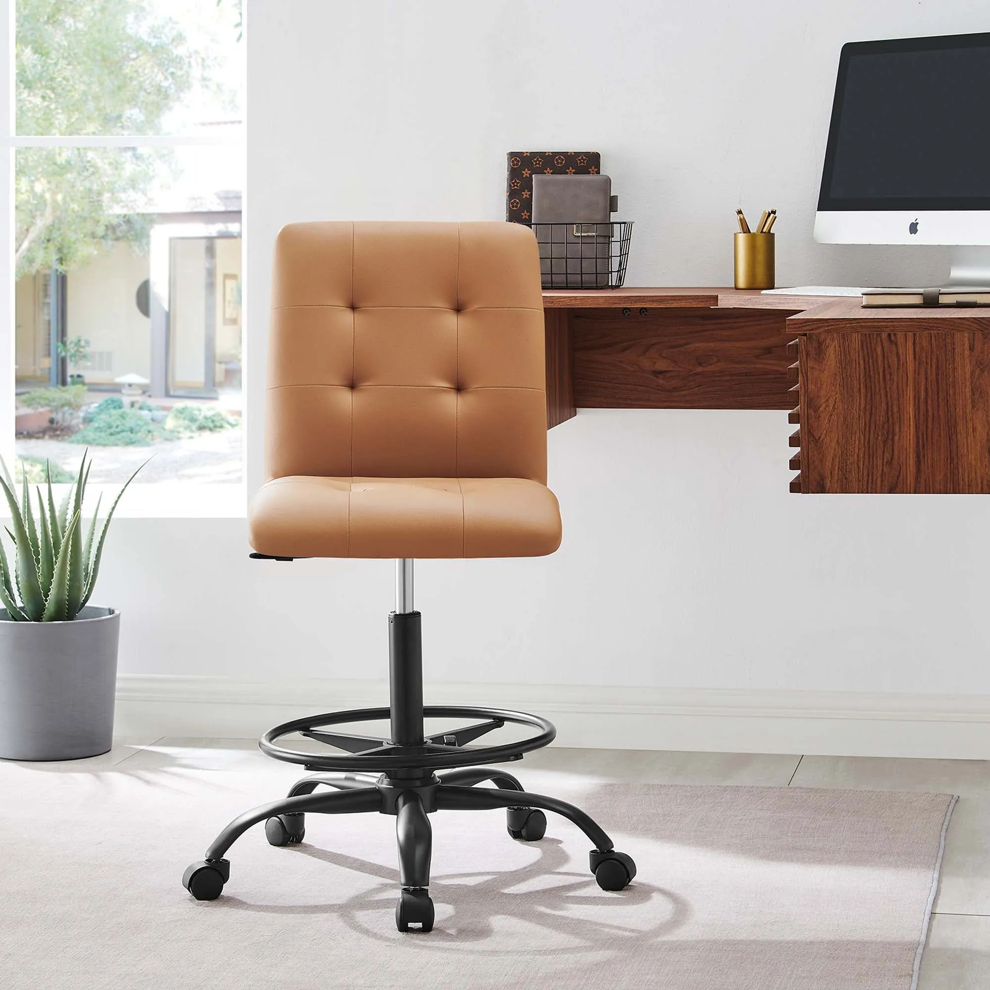 Prim Armless Vegan Leather Drafting Chair by Modway