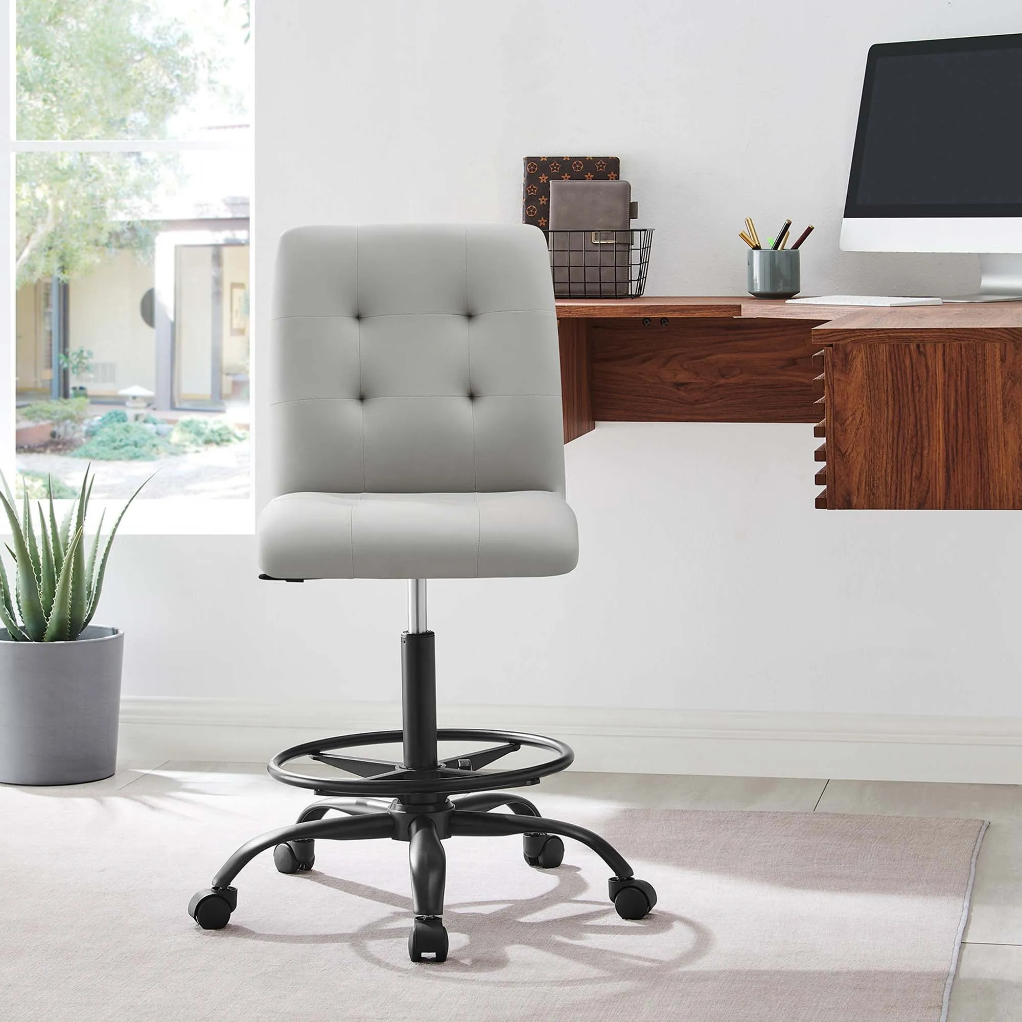 Prim Armless Vegan Leather Drafting Chair by Modway
