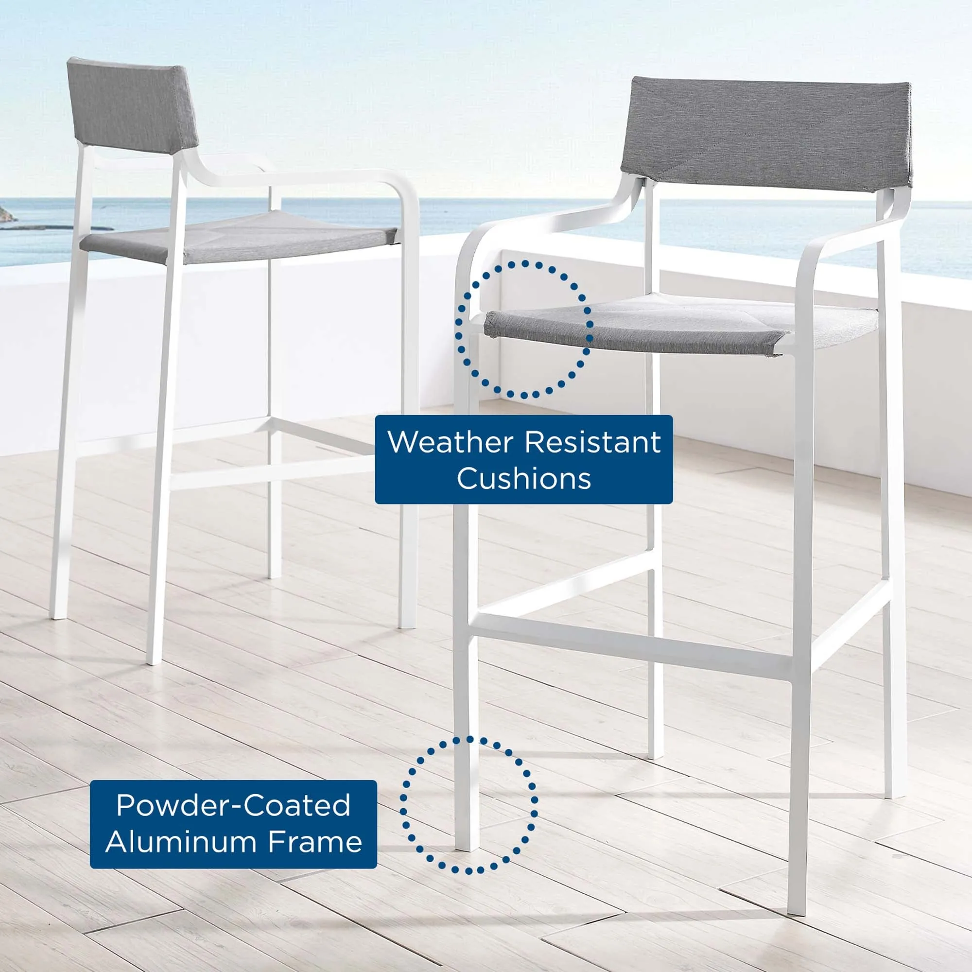 Raleigh Outdoor Patio Aluminum Bar Stool Set of 2 by Modway