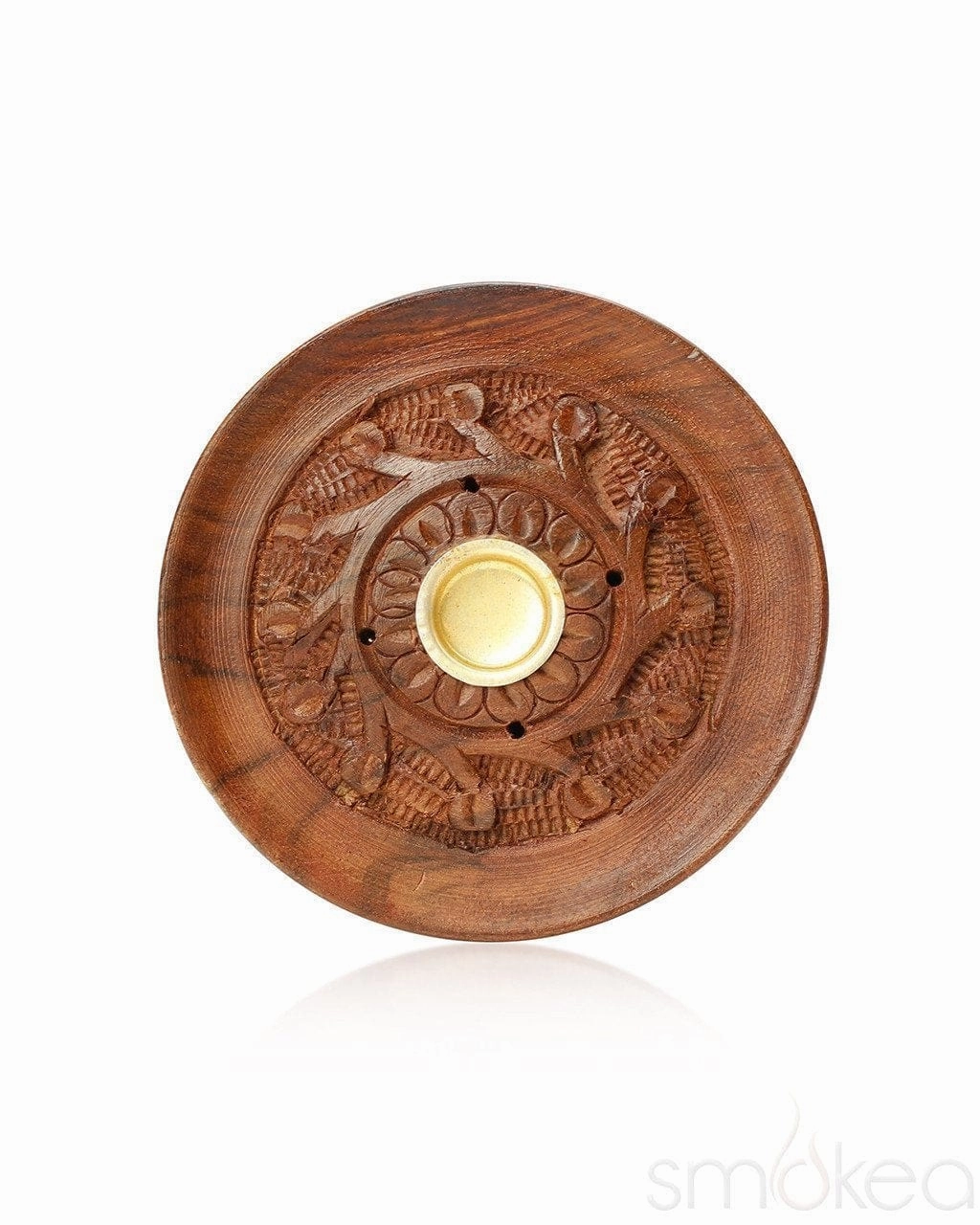 SMOKEA 4" Round Carved Wood Incense Burner