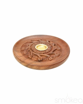 SMOKEA 4" Round Carved Wood Incense Burner